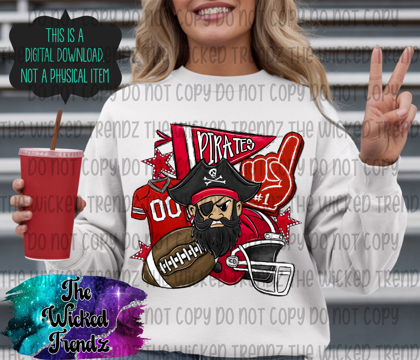 Pirates Red Football Mascot Digital Design
