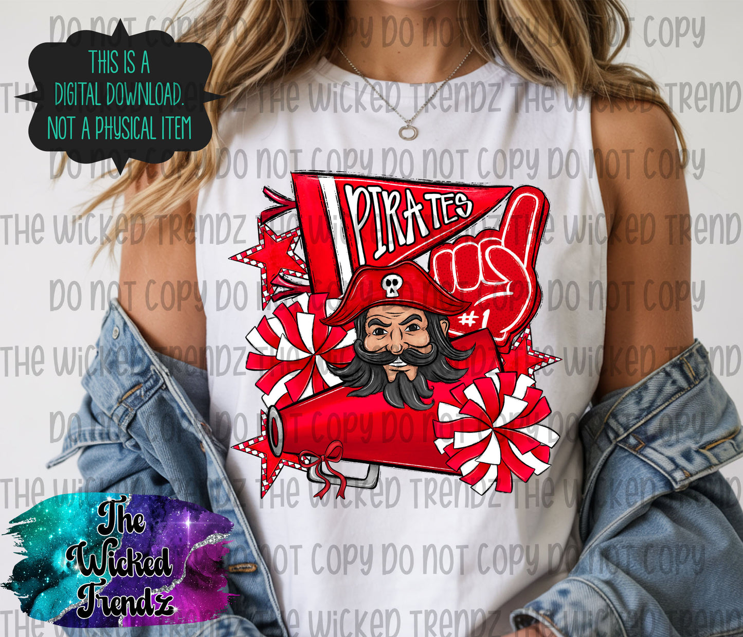 Pirates Red Cheer Cheerleading Cheerleader Mascot Digital Design Spirit Shirt Design