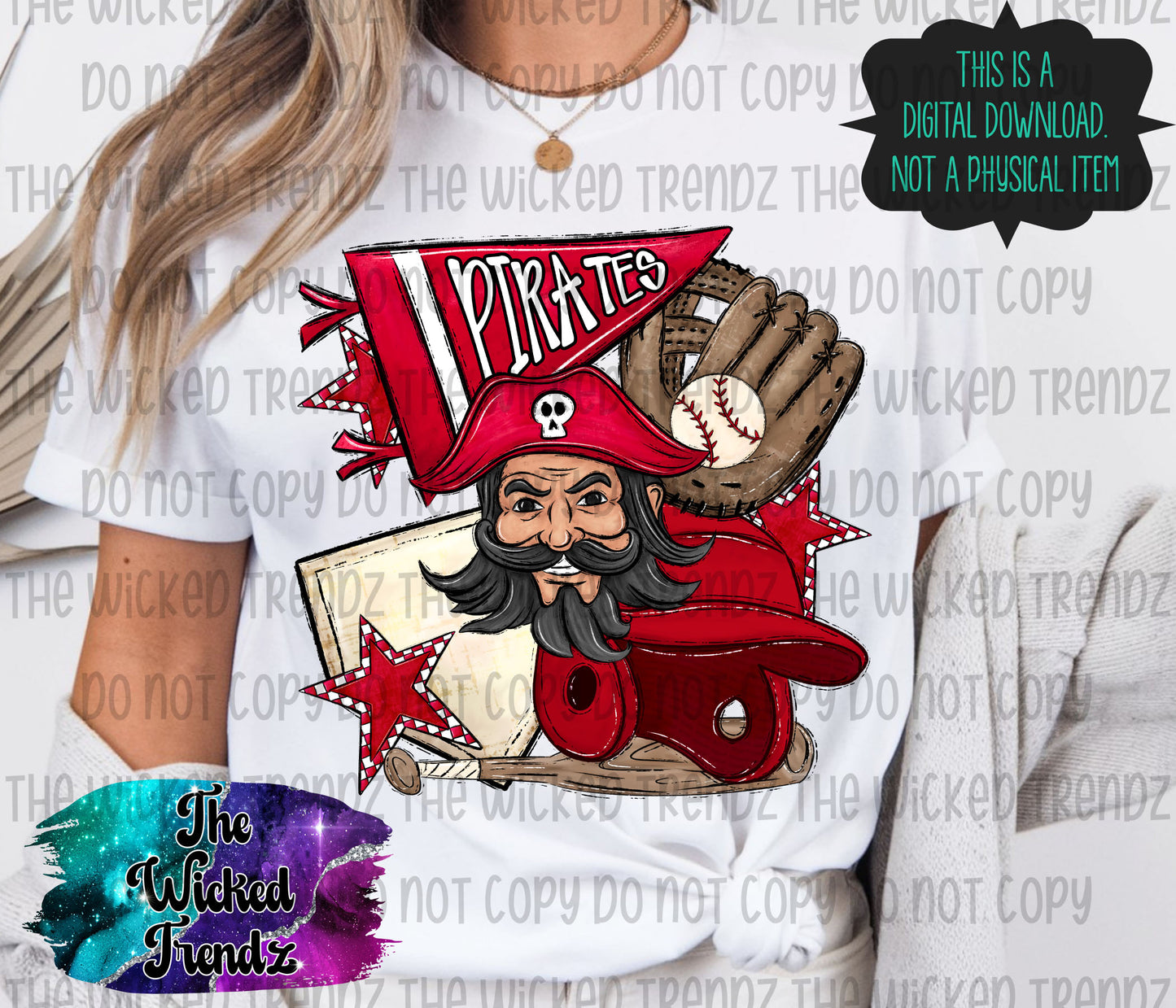 Pirates Red Baseball Team Mascot Digital Design
