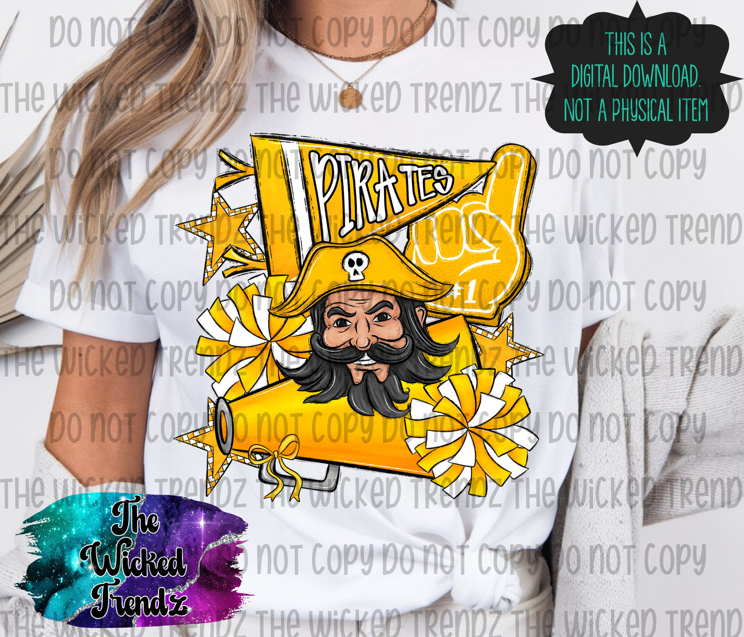 Pirates Yellow Cheer Cheerleading Cheerleader Mascot Digital Design Spirit Shirt Design