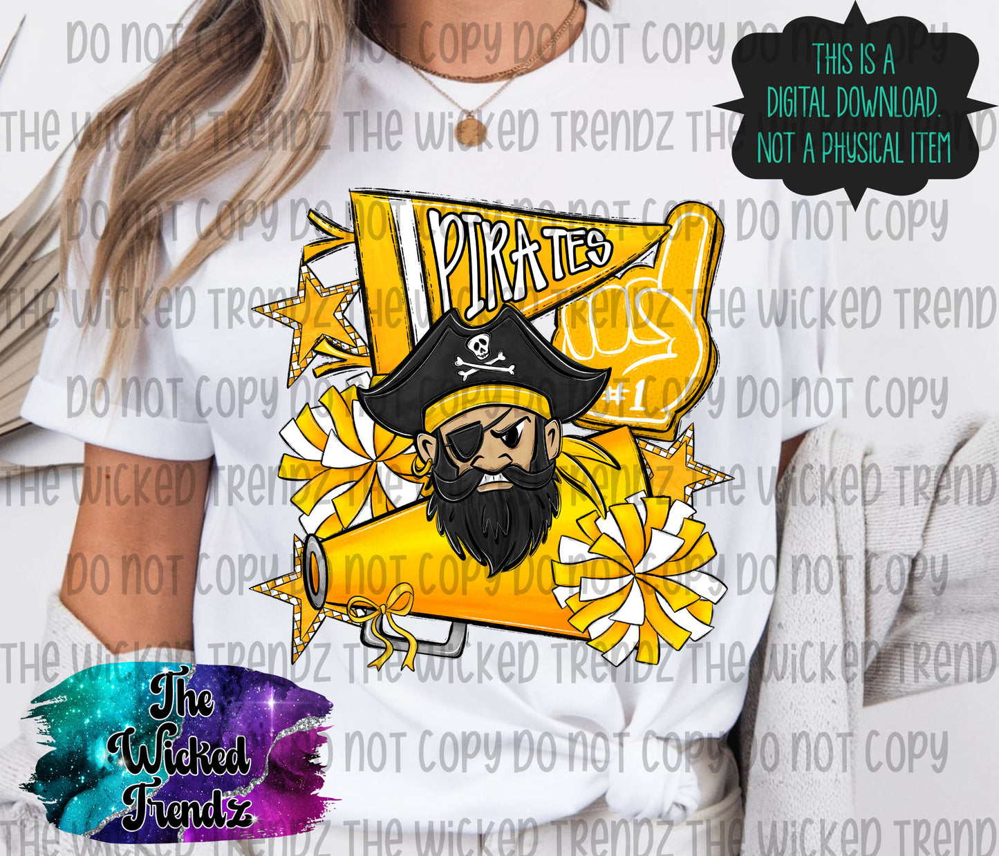 Pirates Yellow Cheer Cheerleading Cheerleader Mascot Digital Design Spirit Shirt Design