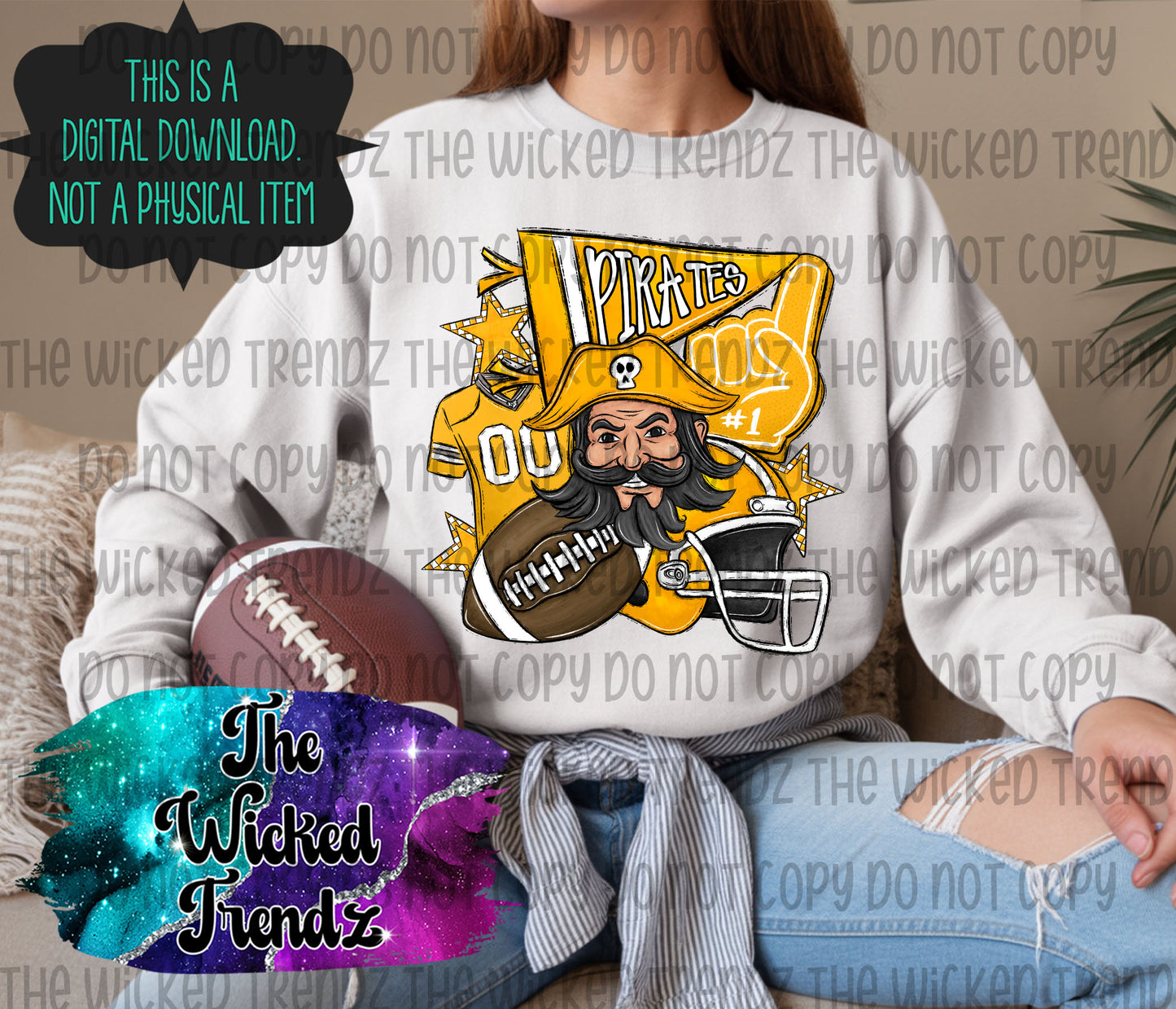 Pirates Yellow Football Mascot Digital Design