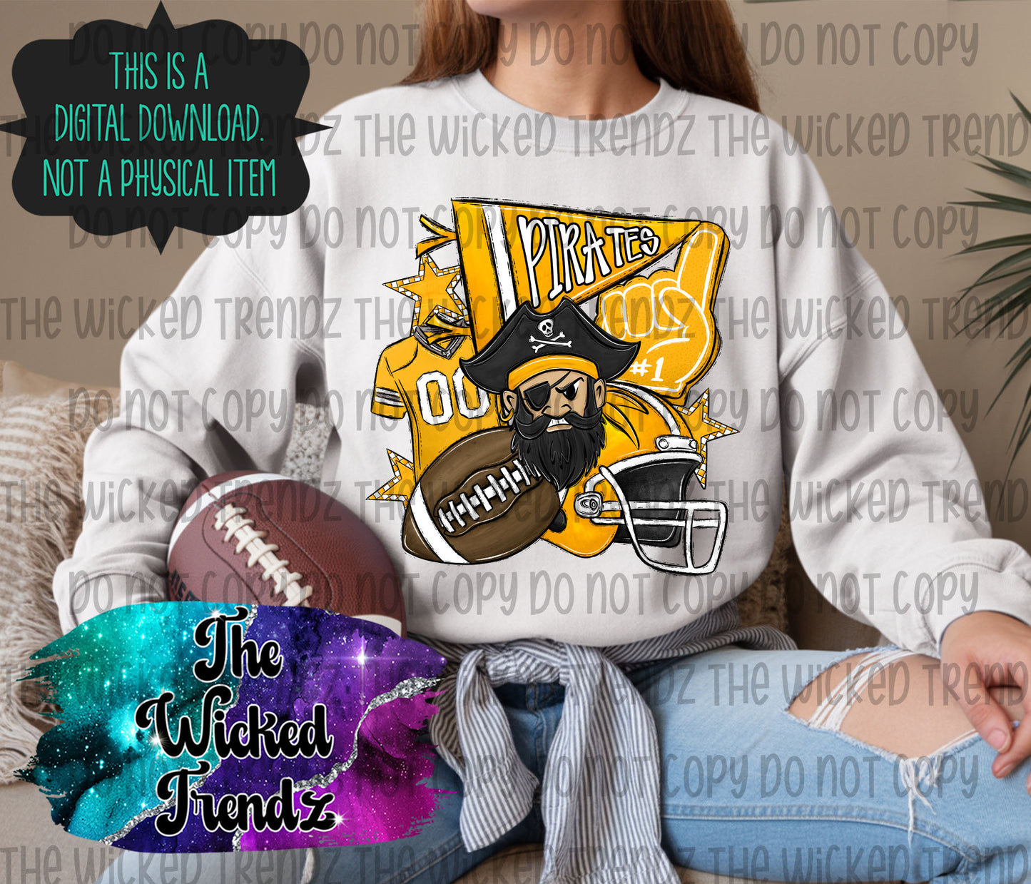 Pirates Yellow Football Mascot Digital Design