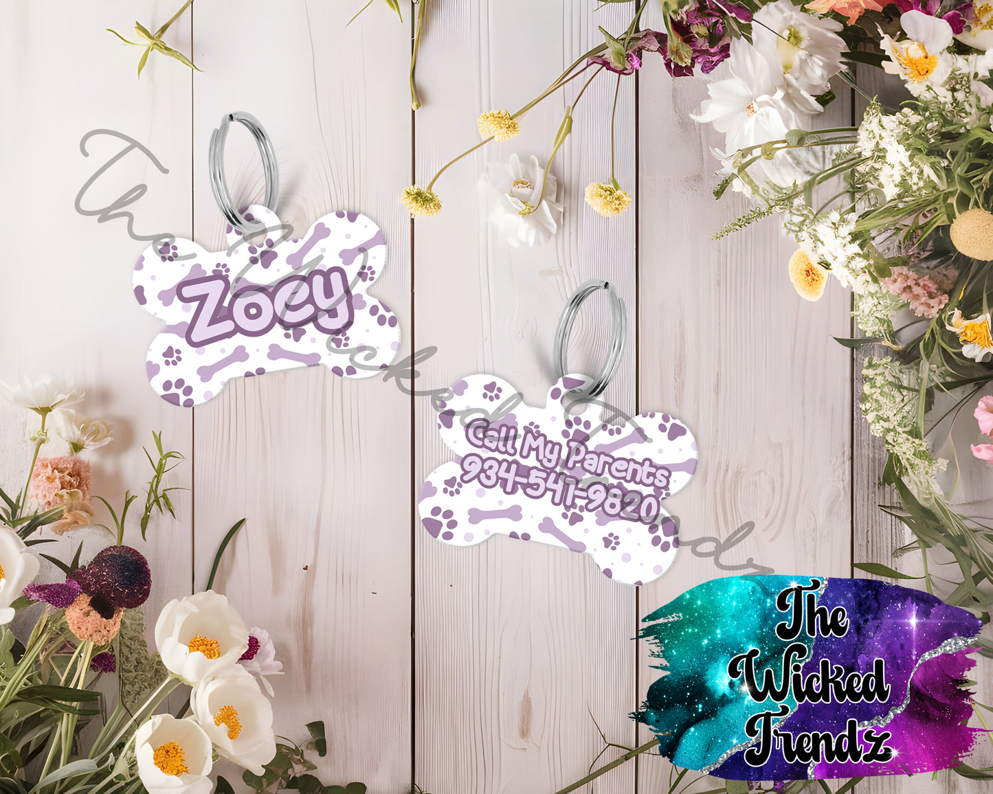 Paw Prints Blue Green Purple Puppy Pet ID Dog Tag Personalized Custom Dog Name Phone Number