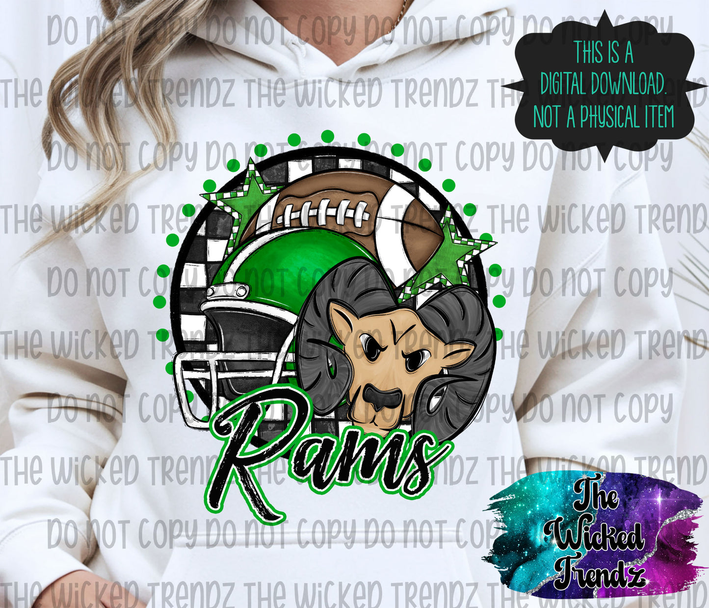 Rams Green Football Mascot Digital Design