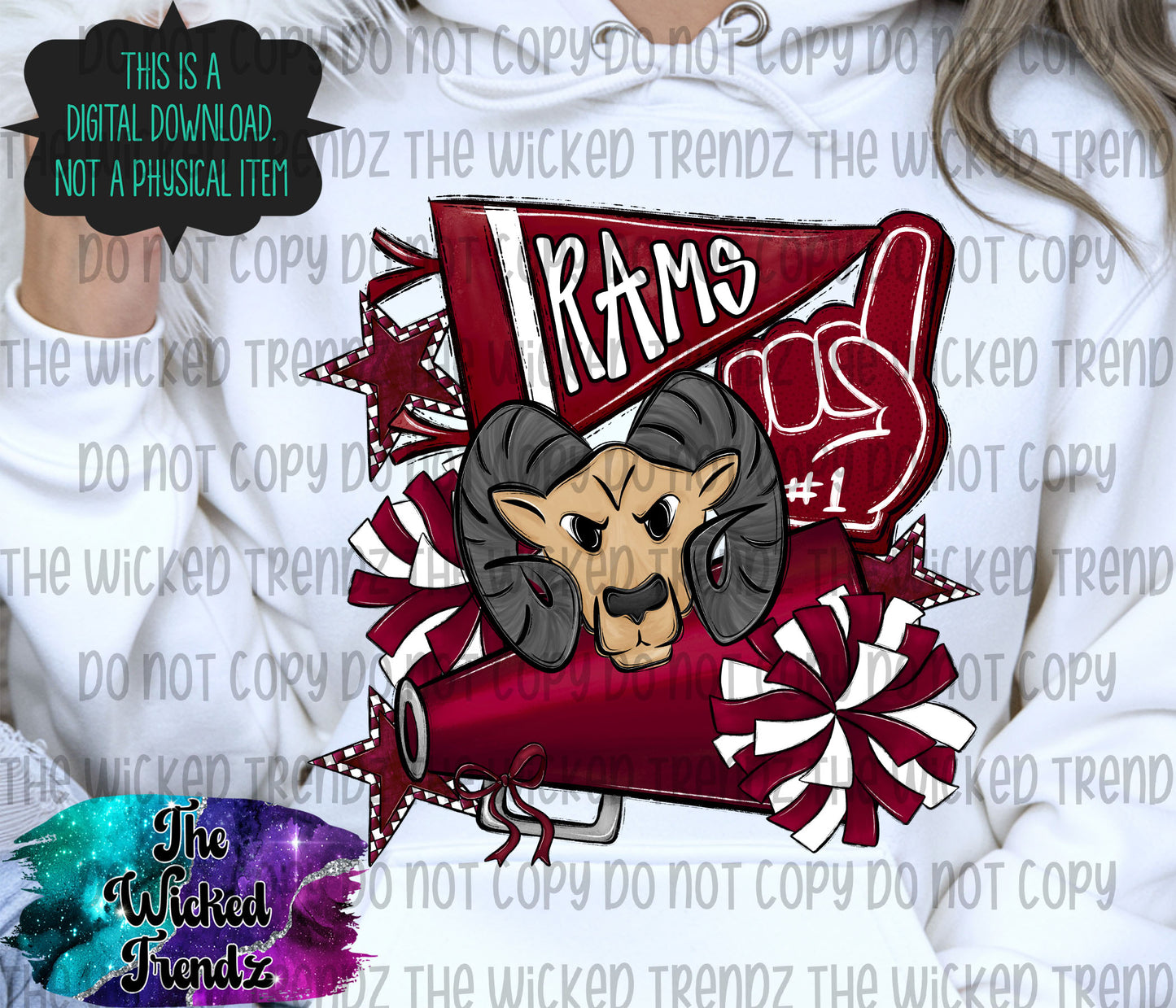 Rams Maroon Cheer Cheerleading Cheerleader Mascot Digital Design Spirit Shirt Design