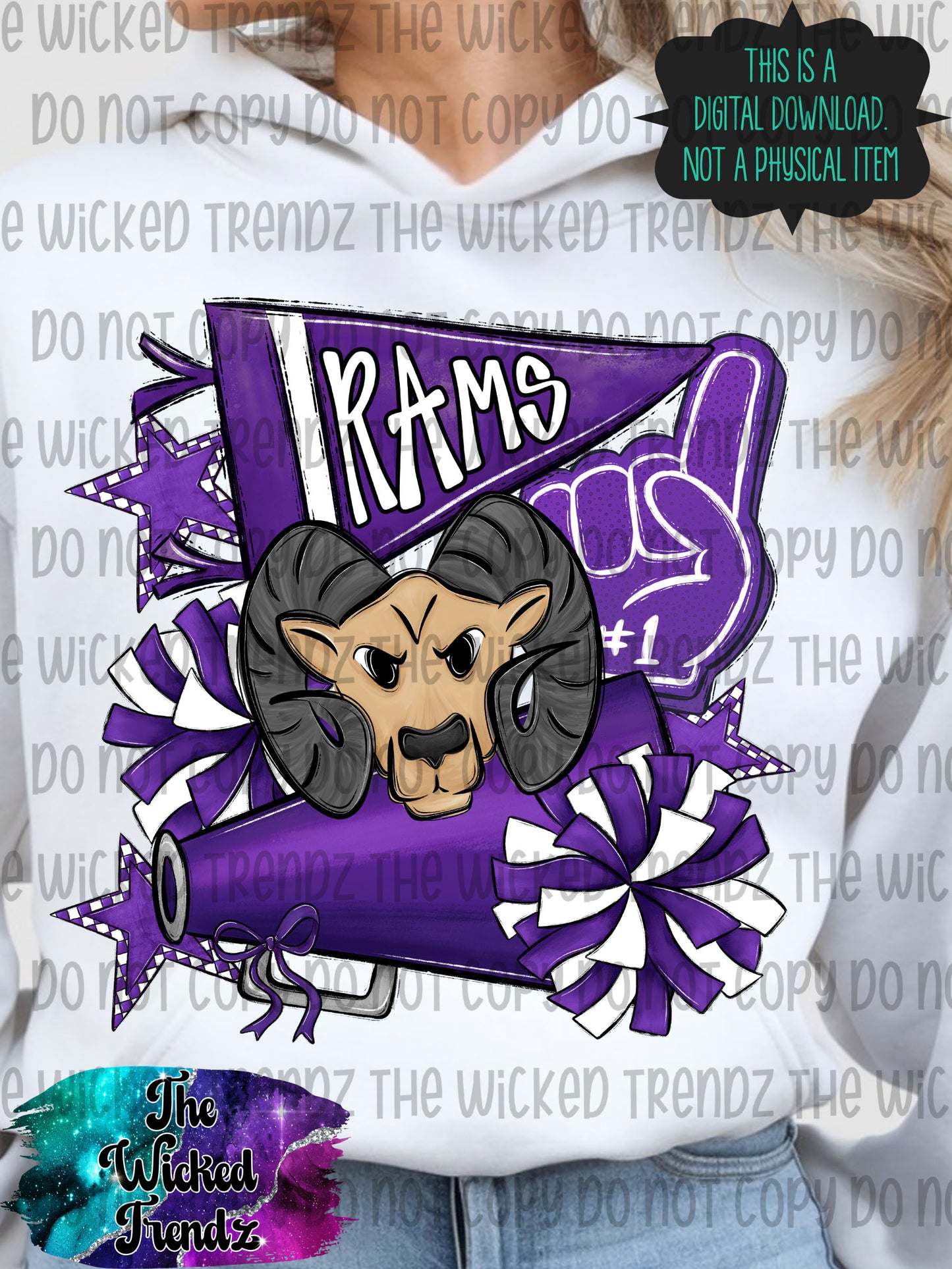 Rams Purple Cheer Cheerleading Cheerleader Mascot Digital Design Spirit Shirt Design