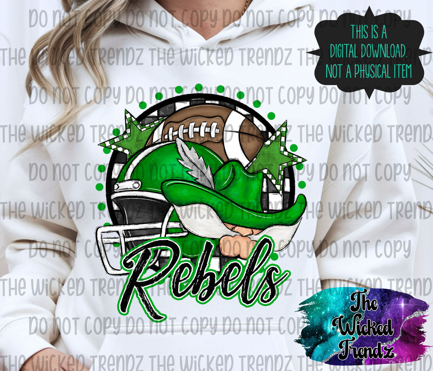Rebels Green Football Mascot Digital Design