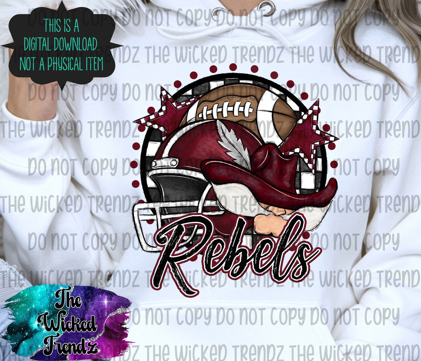 Rebels Maroon Football Mascot Digital Design