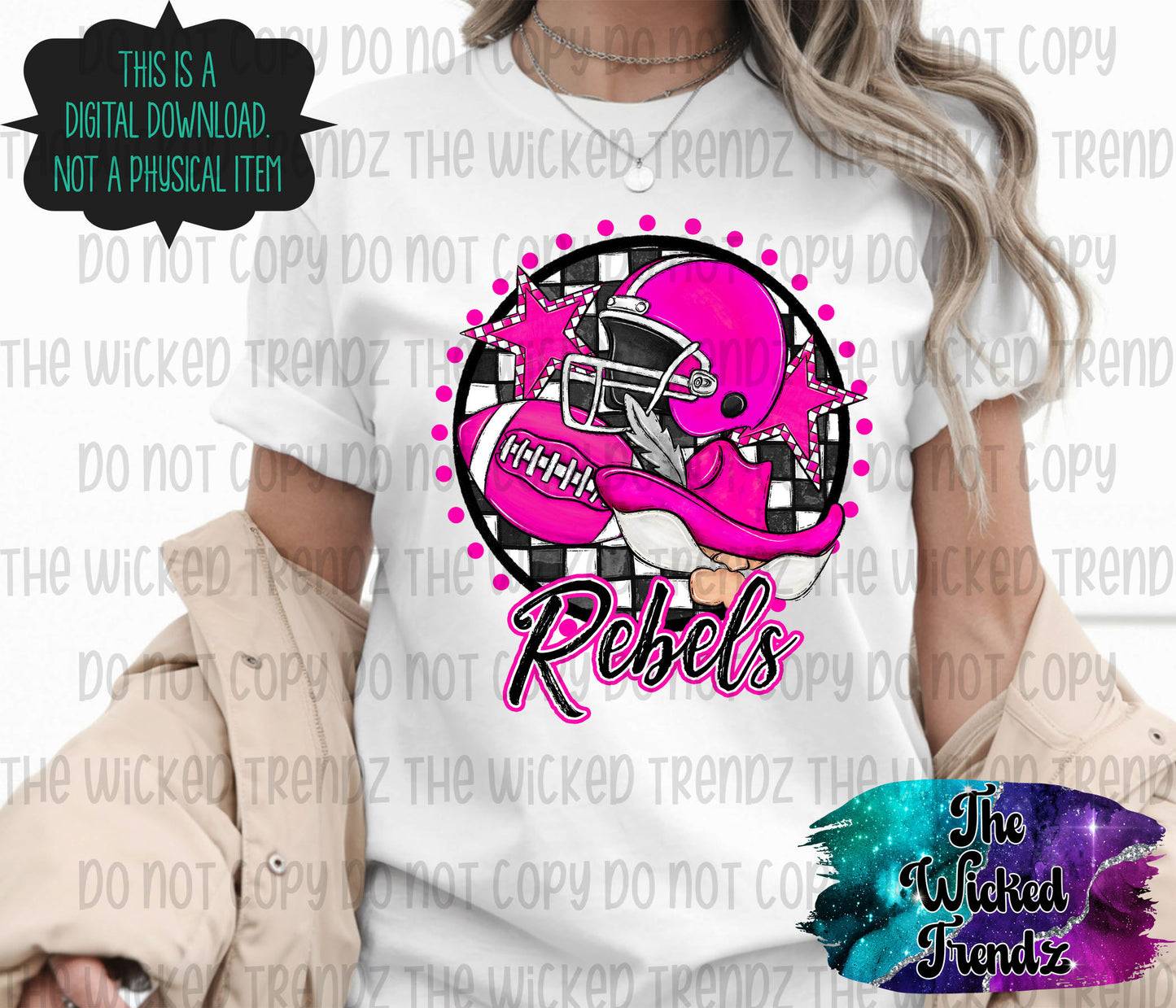 Rebels Pink Out Football Cheer Mascot Digital Design October Awareness
