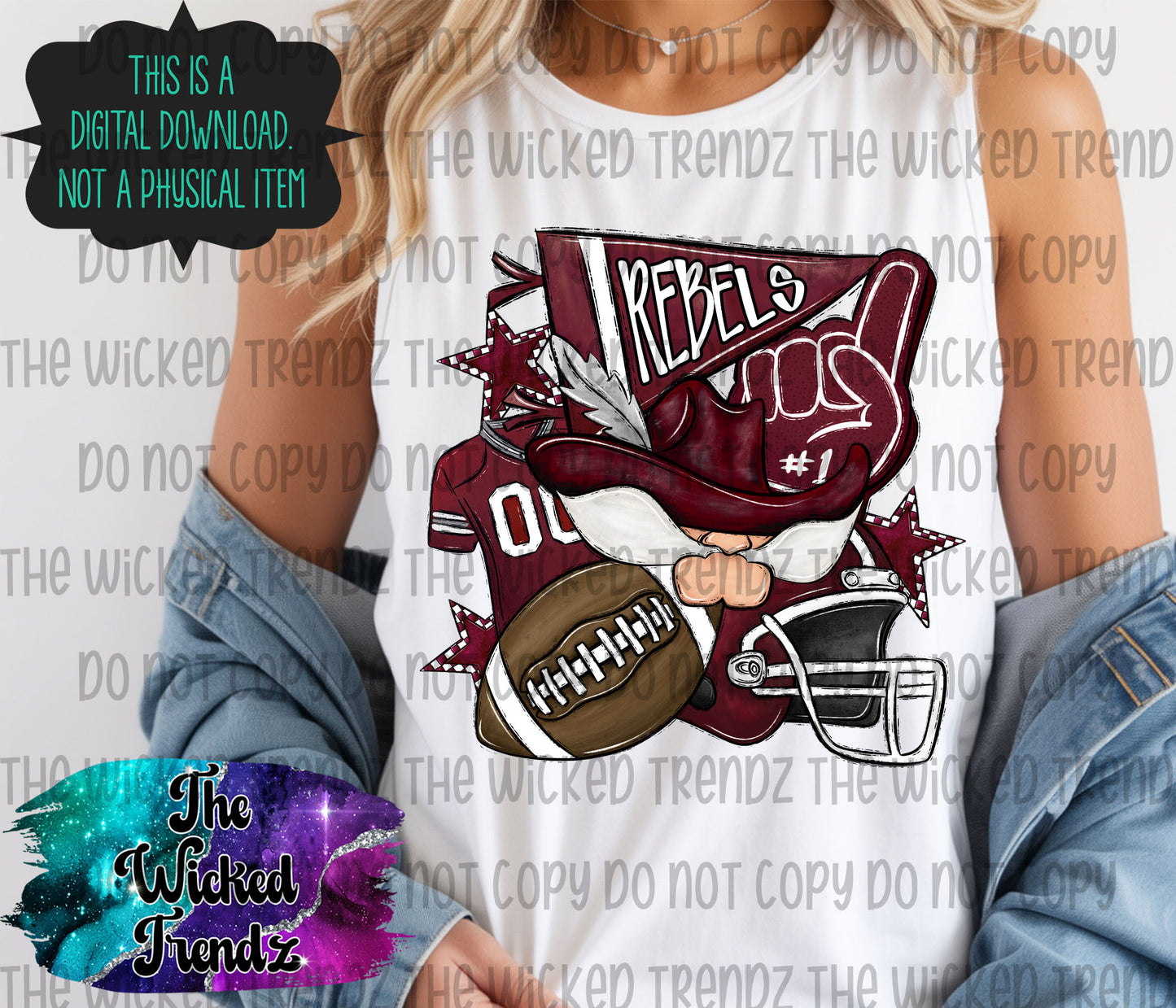 Rebels Maroon Football Mascot Digital Design