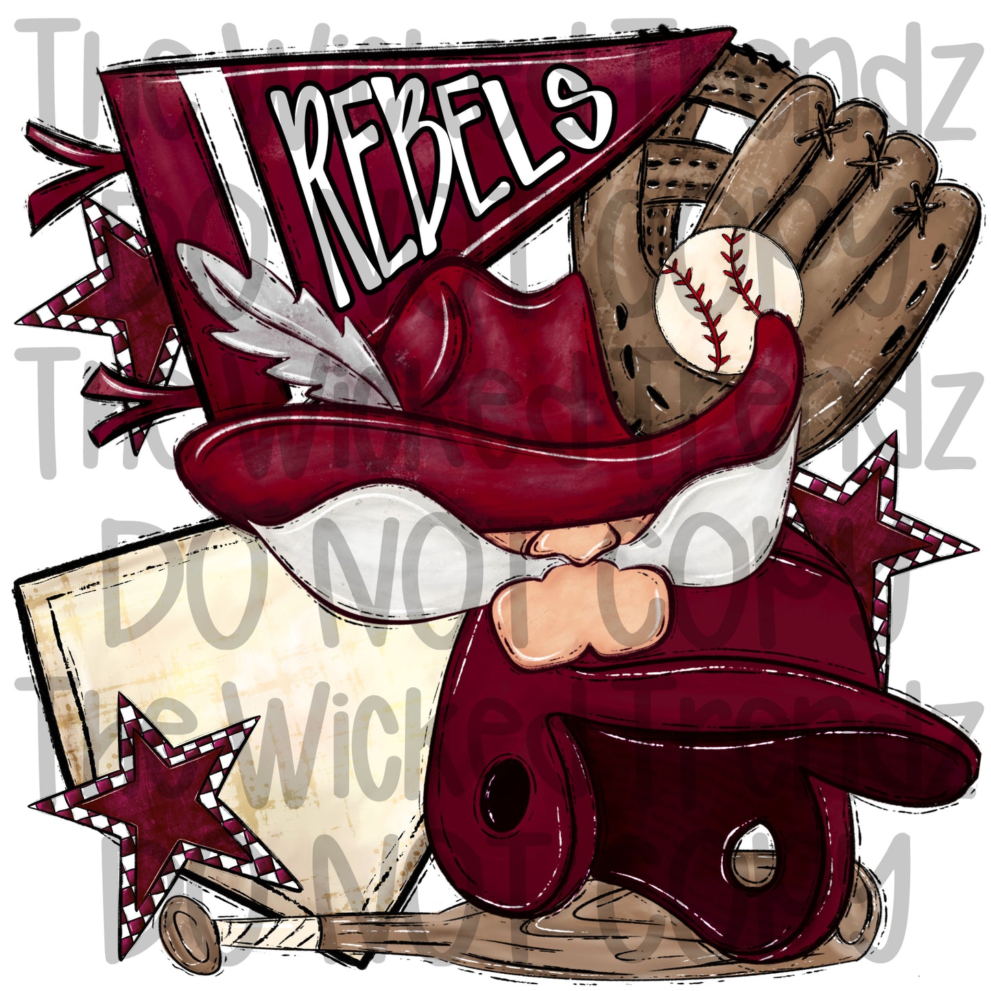 Rebels Maroon Baseball Team Mascot Digital Design