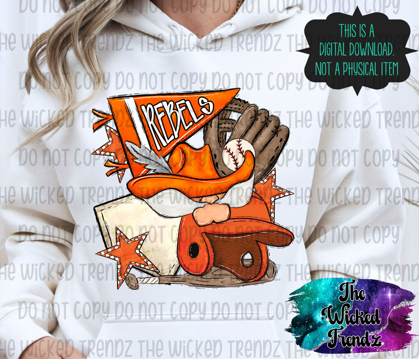 Rebels Orange Baseball Team Mascot Digital Design
