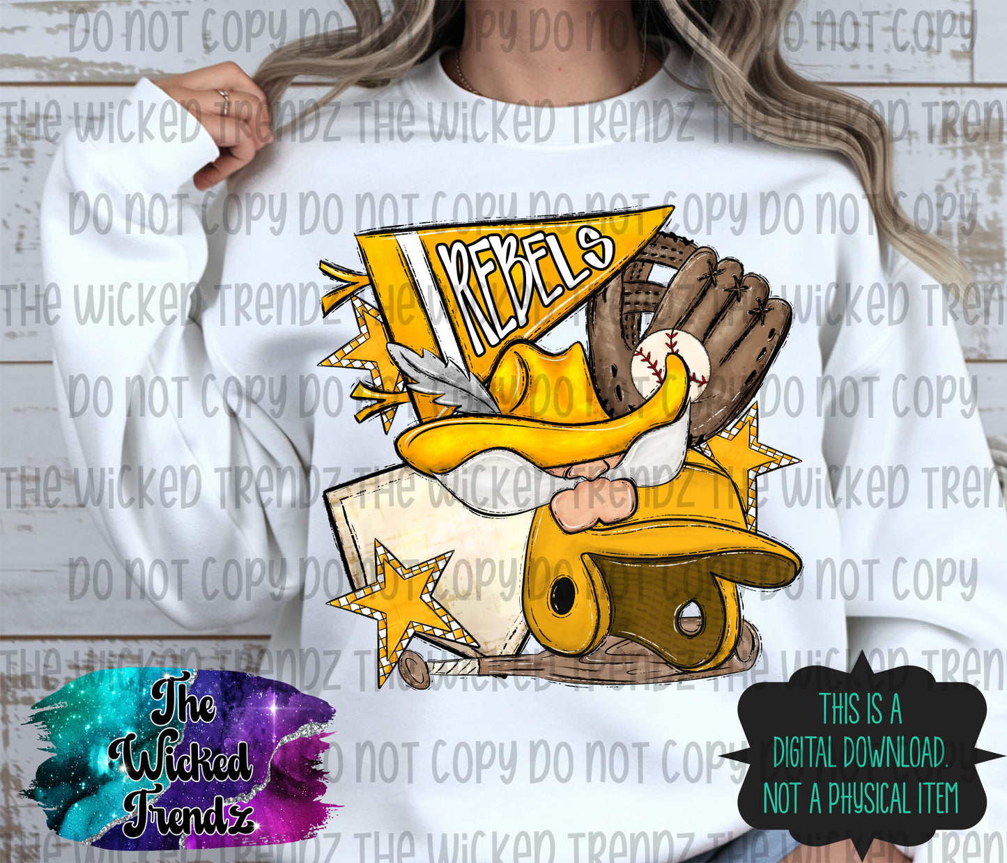 Rebels Yellow Baseball Team Mascot Digital Design