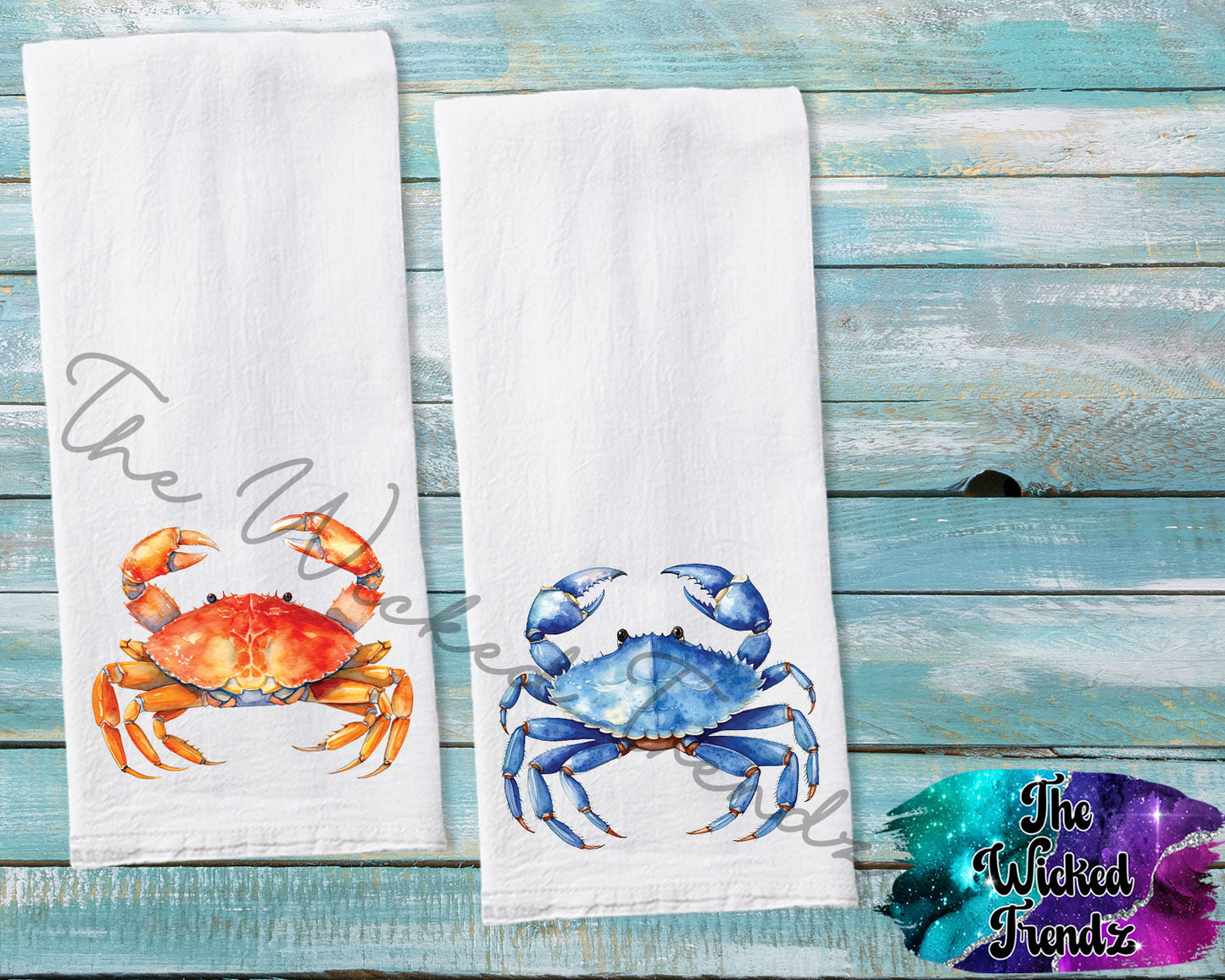 Nautical Ocean Themed Decor Red Blue Crab Tea Towel Kitchen Towel Flour Sack Towel