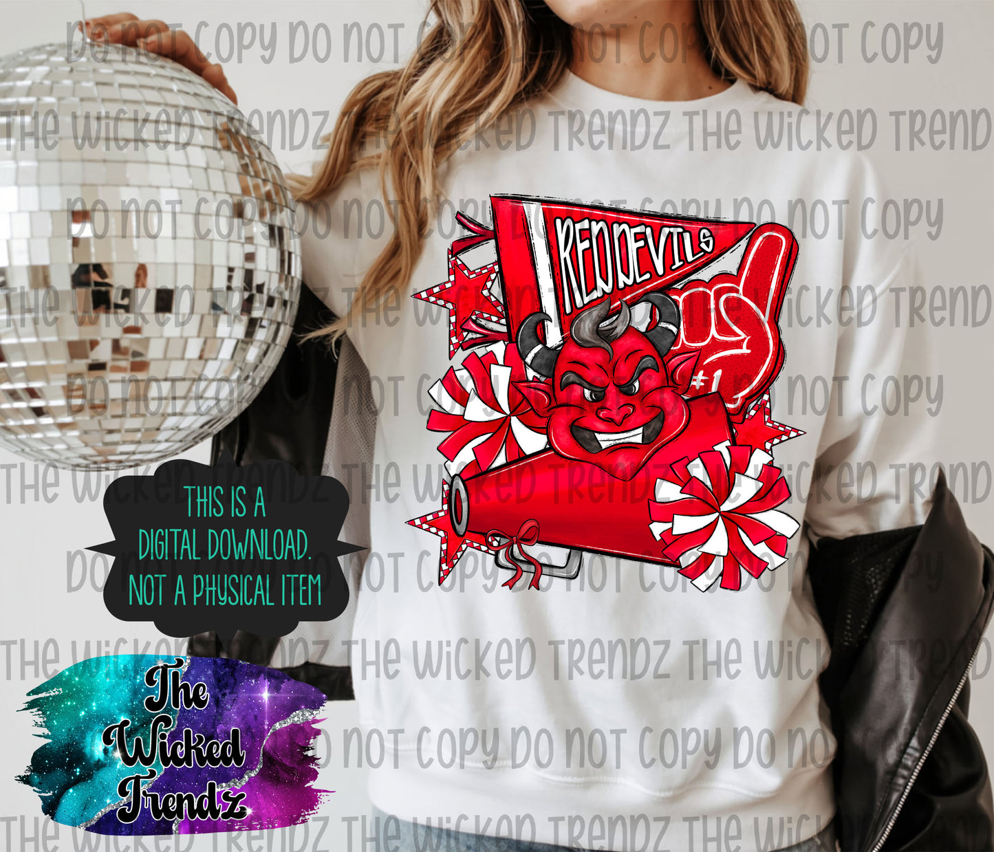 Red Devils Cheer Cheerleading Cheerleader Mascot Digital Design Spirit Shirt Design