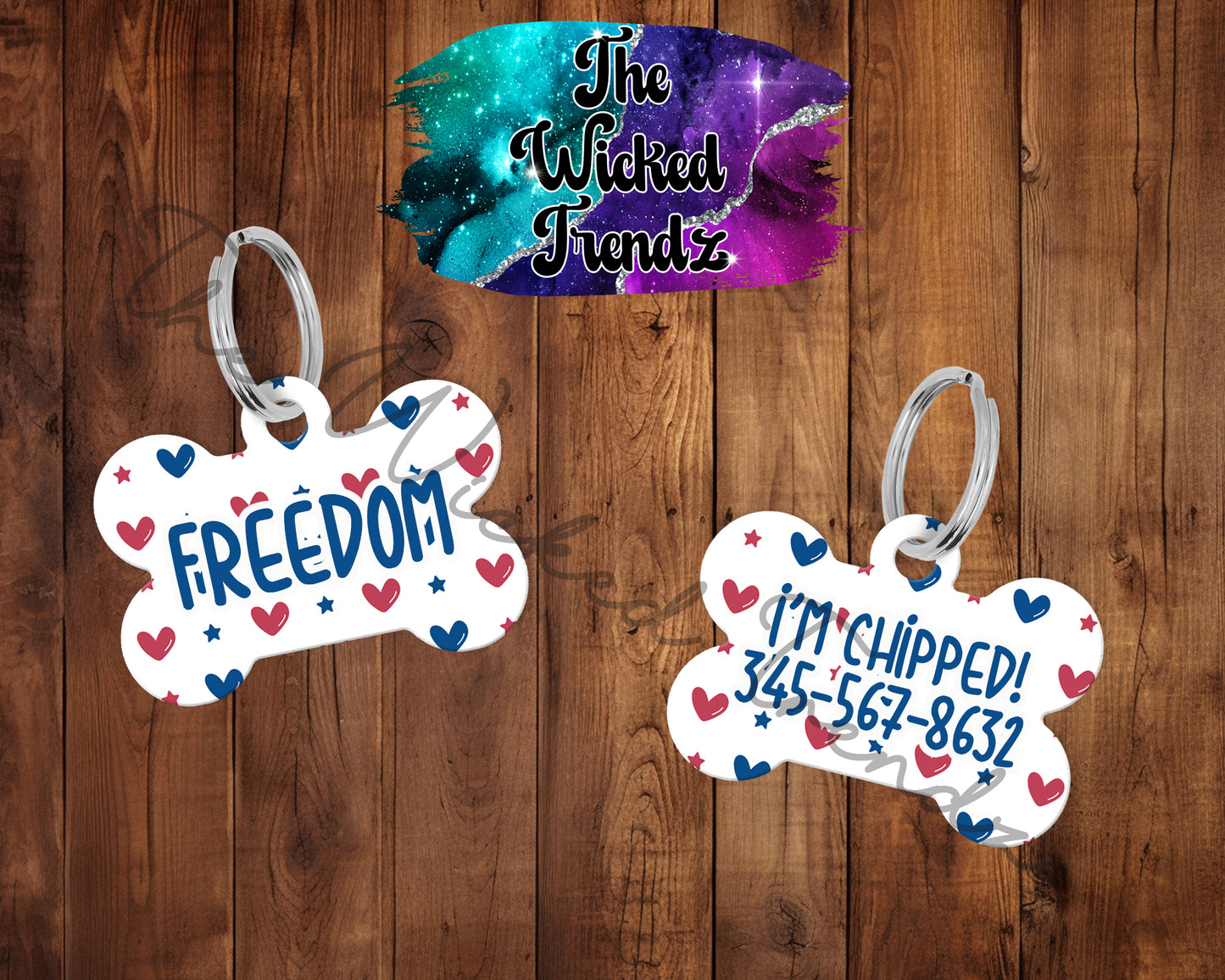 American Flag Red White Blue 4th Of July Pet ID Dog Tag Personalized Custom Dog Name Phone Number
