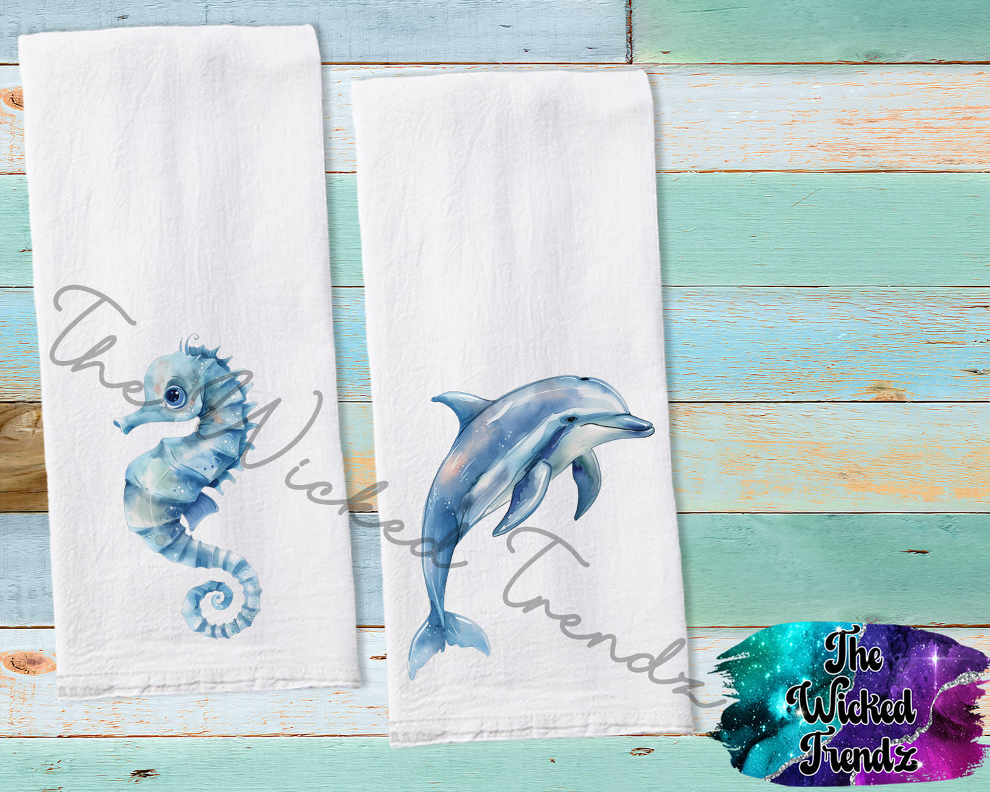 Nautical Themed Kitchen Decor Seahorse Dolphin Tea Towel Kitchen Towel Flour Sack Towel