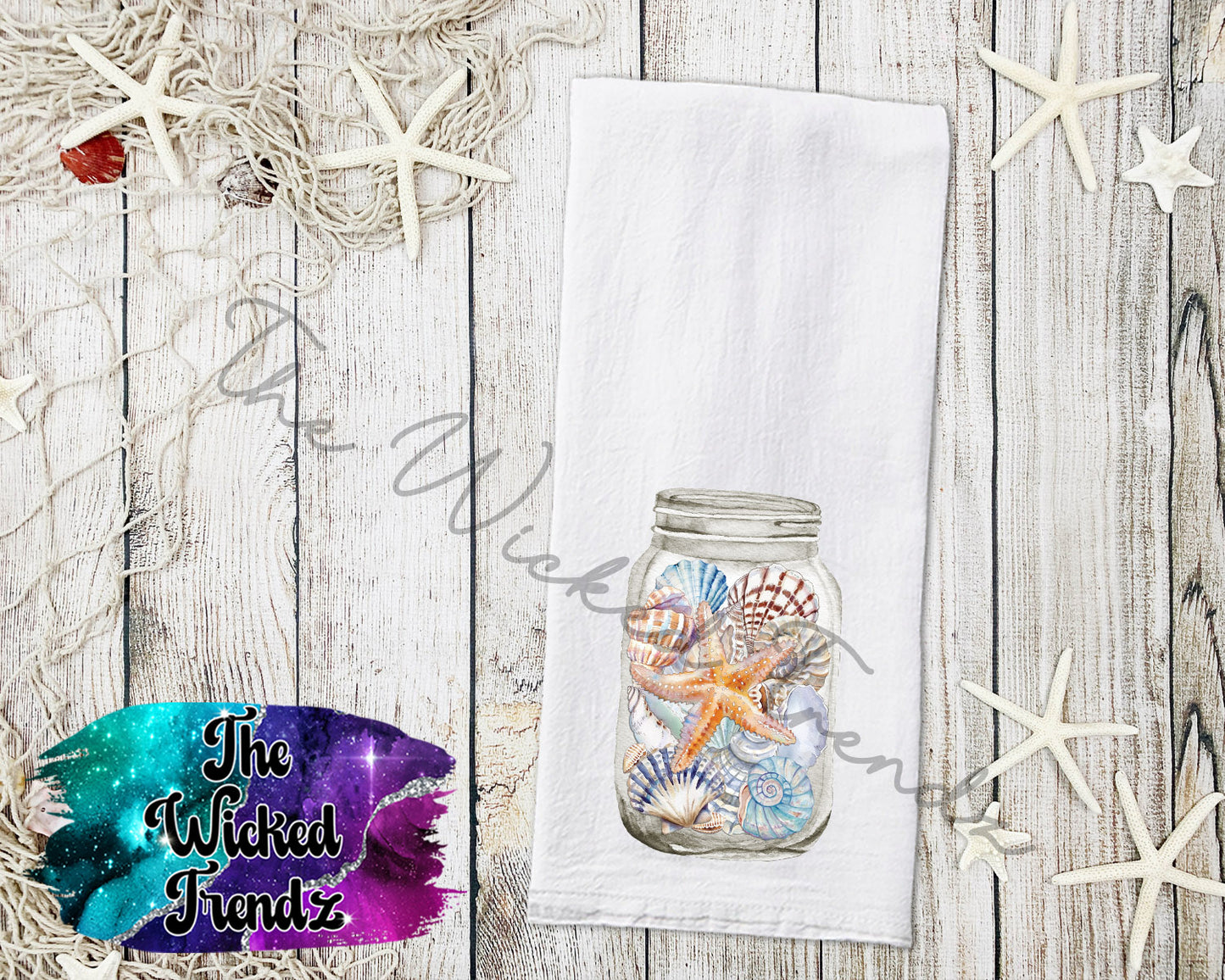 Nautical Ocean Themed Kitchen Decor Seashell Shell Tea Towel Kitchen Towel Flour Sack Towel