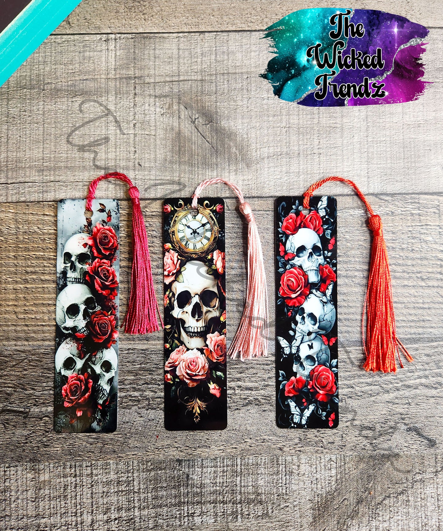 Skulls Roses Floral Enemies To Lovers Metal Bookmark Library Reading Book Club Gift