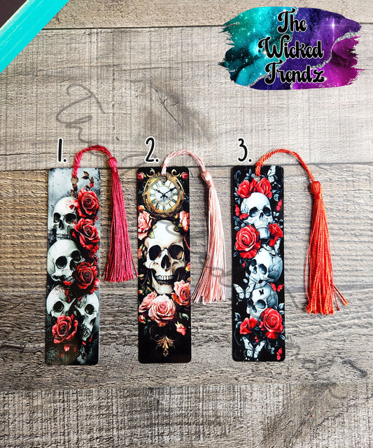 Skulls Roses Floral Enemies To Lovers Metal Bookmark Library Reading Book Club Gift