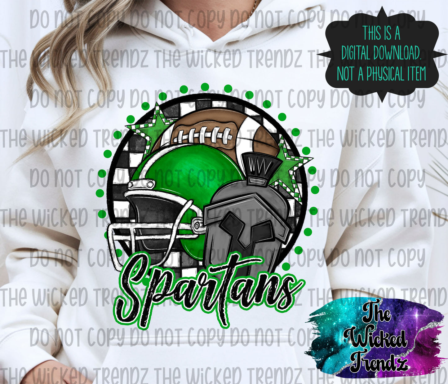 Spartans Green Football Mascot Digital Design