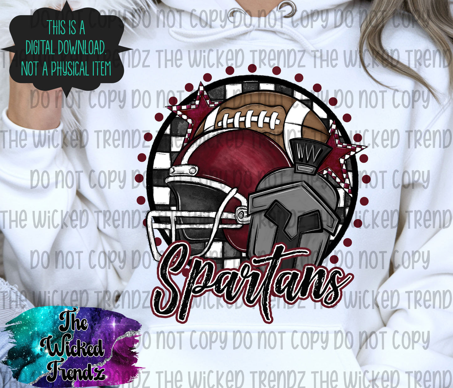 Spartans Maroon Football Mascot Digital Design