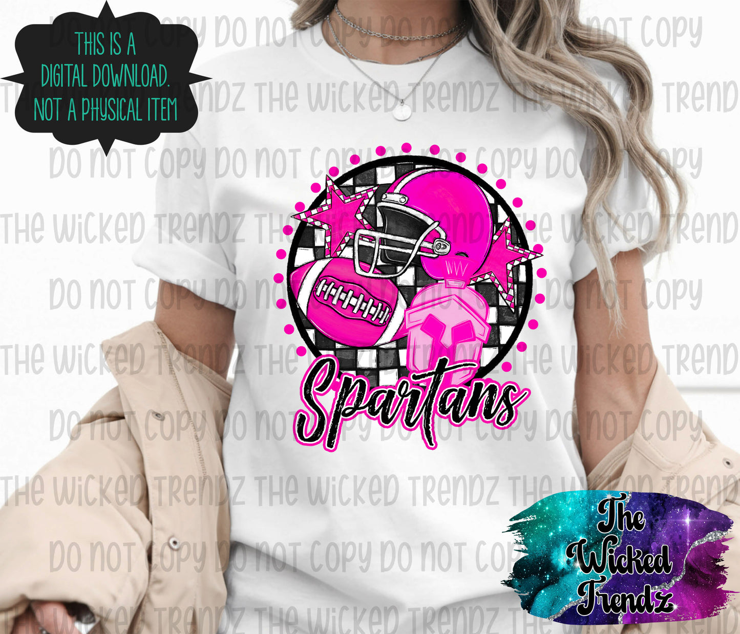 Spartans Pink Out Football Cheer Mascot Digital Design October Awareness