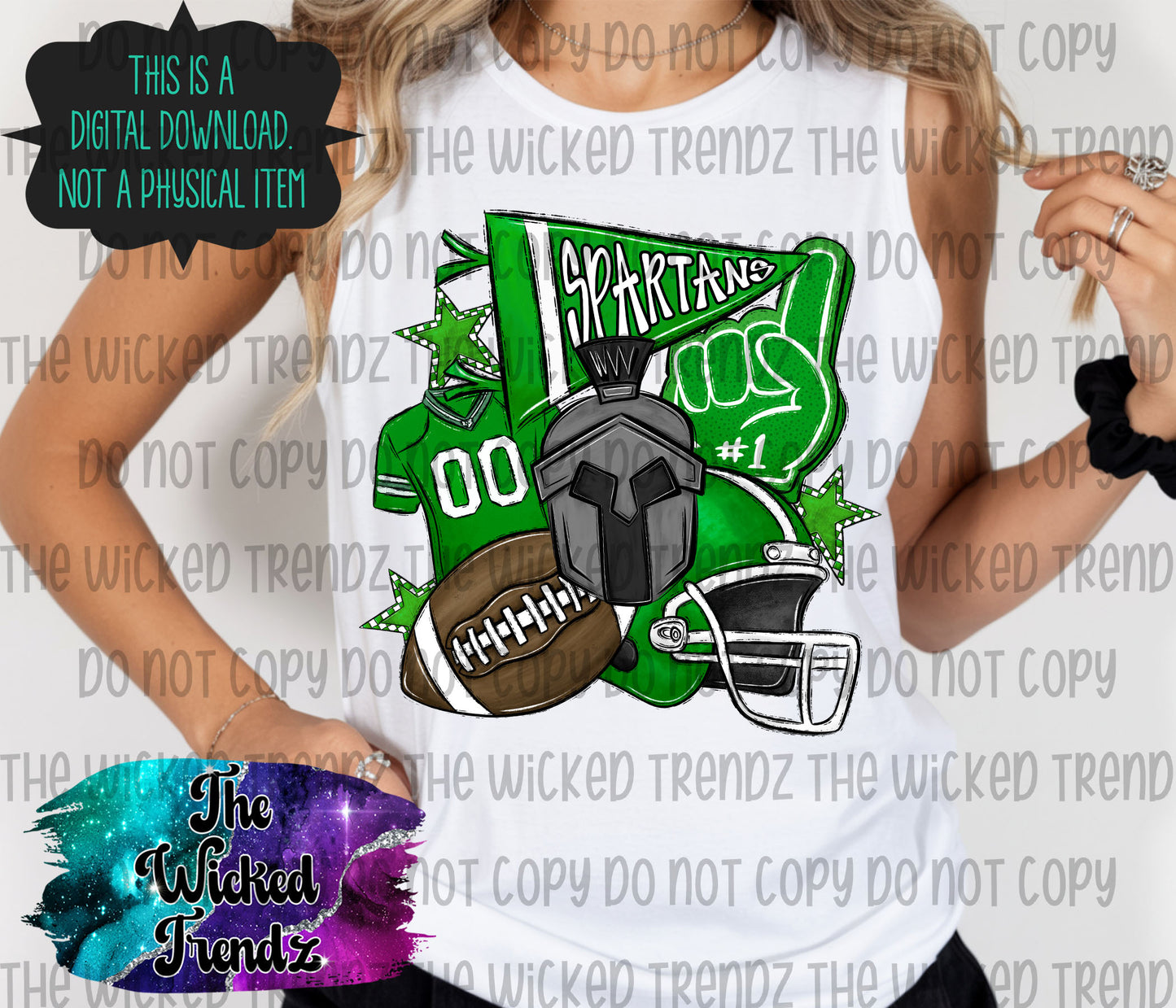 Spartans Green Football Mascot Digital Design