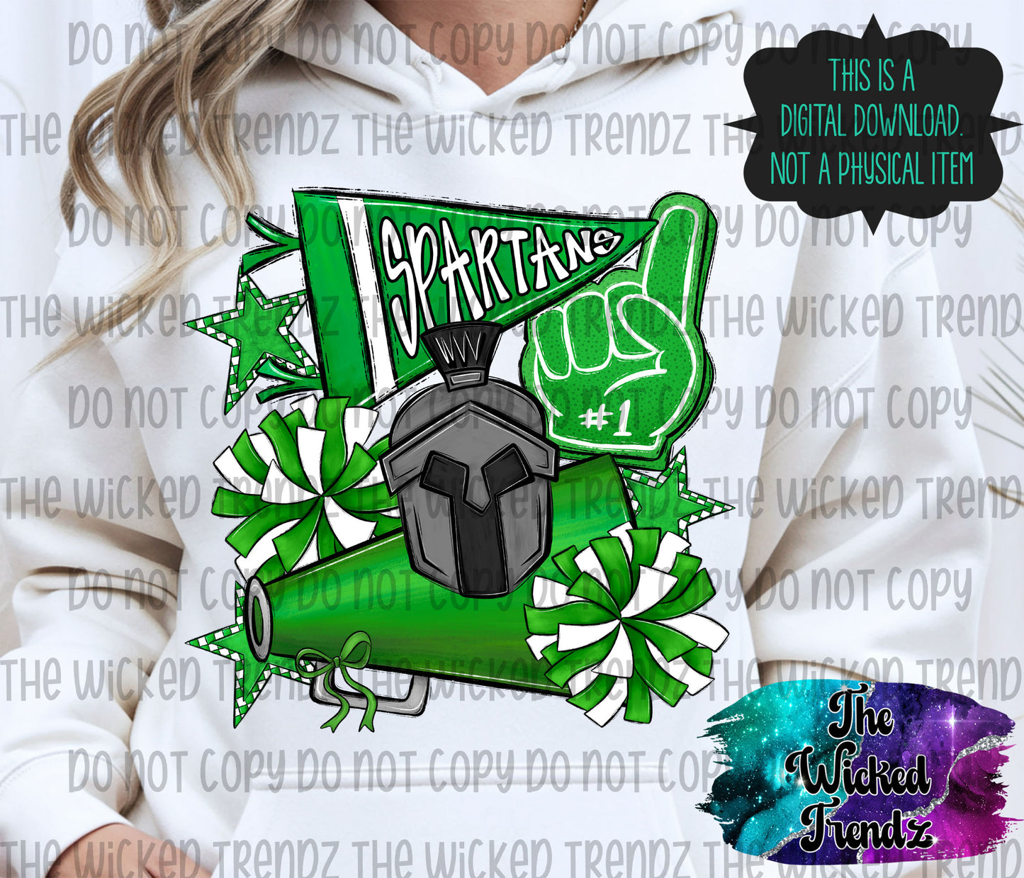 Spartans Green Cheer Cheerleading Cheerleader Mascot Digital Design Spirit Shirt Design