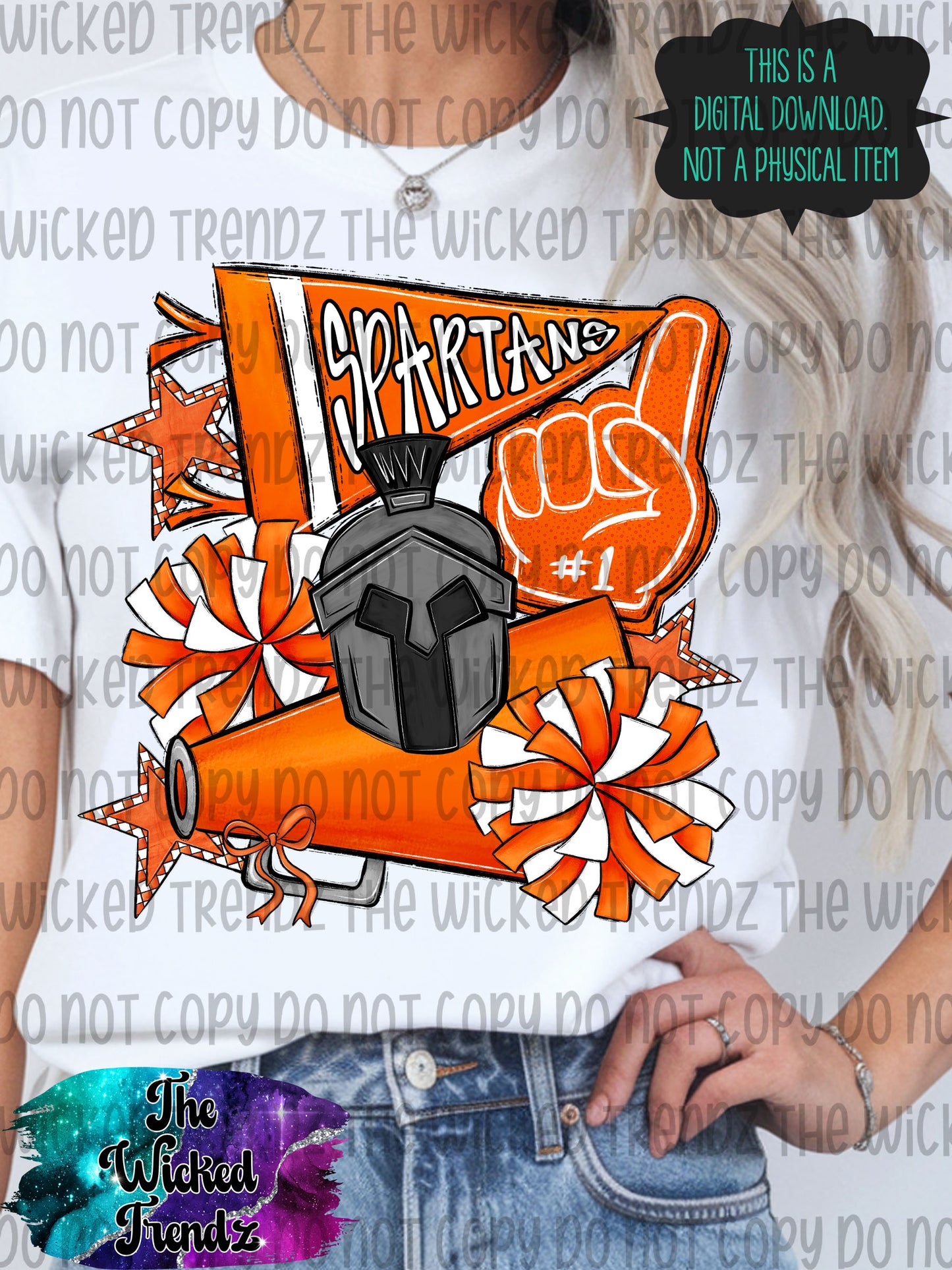 Spartans Orange Cheer Cheerleading Cheerleader Mascot Digital Design Spirit Shirt Design