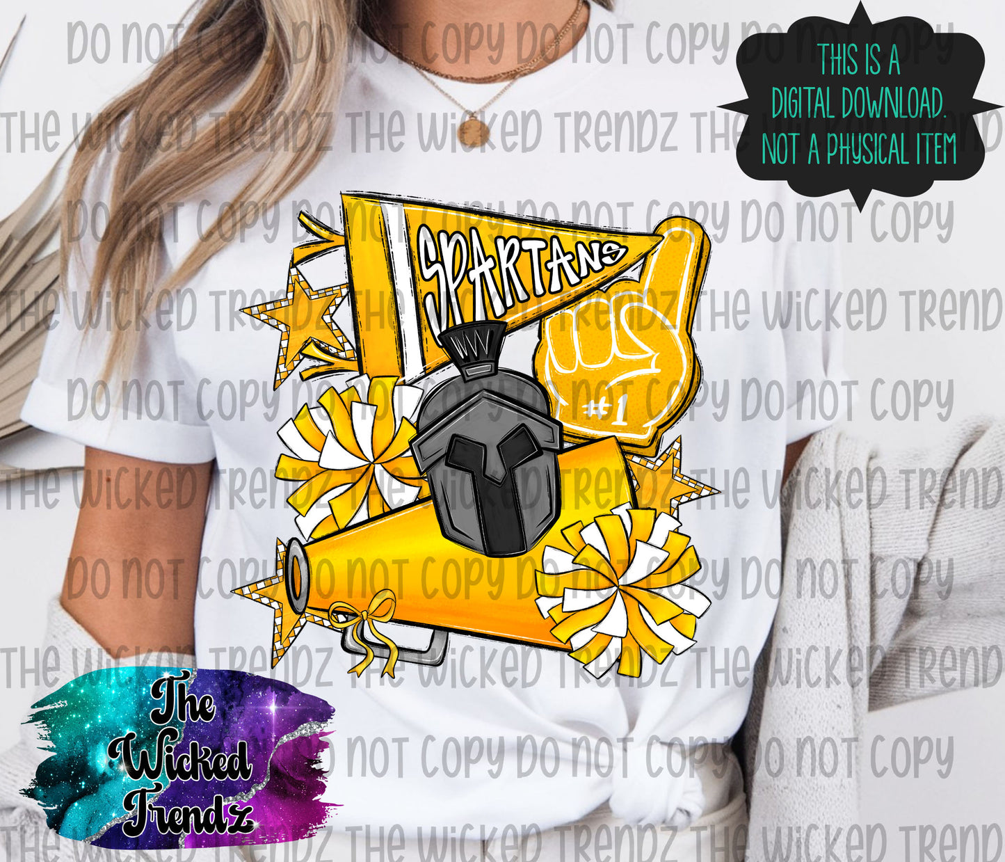 Spartans Yellow Cheer Cheerleading Cheerleader Mascot Digital Design Spirit Shirt Design