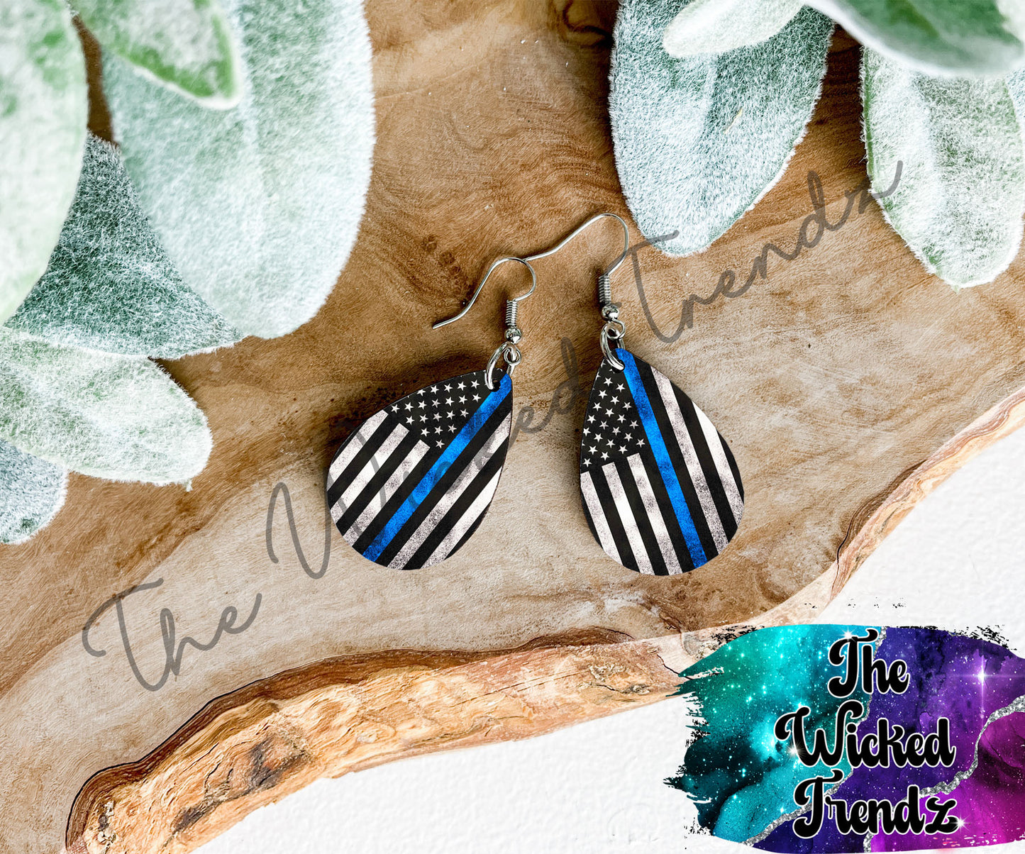 Thin Blue Line Flag Back The Blue Dangle Earrings Tear Drop Earring Lightweight Earrings