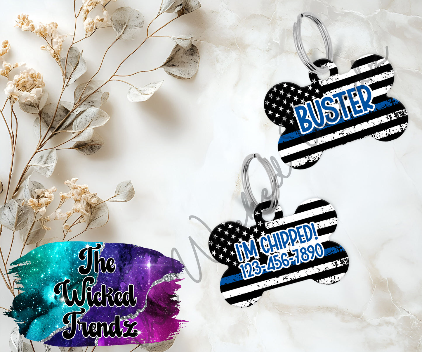 Back The Blue Thin Blue Line K-9 Police Officer Puppy Pet ID Dog Tag Personalized Custom Dog Name Phone Number