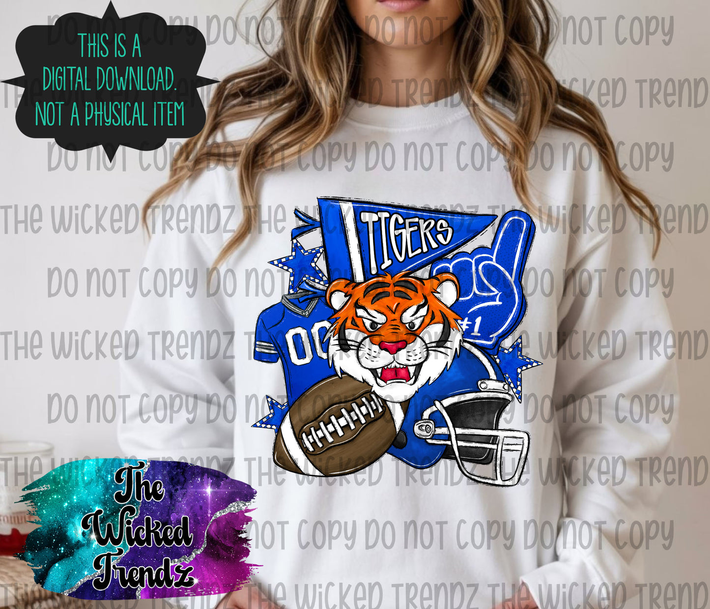Tigers Blue Football Mascot Digital Design
