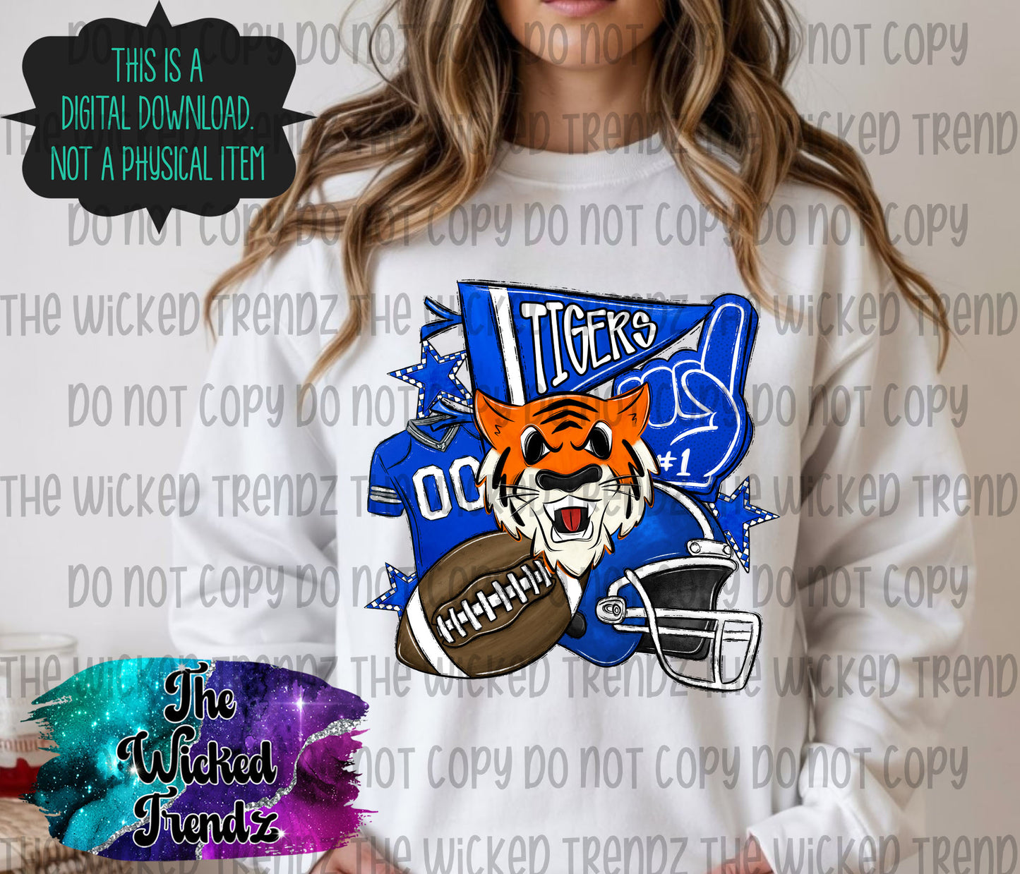 Tigers Blue Football Mascot Digital Design