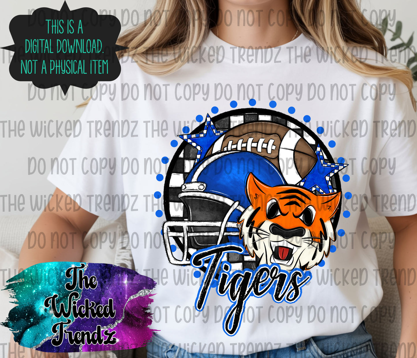 Tigers Blue Football Mascot Digital Design