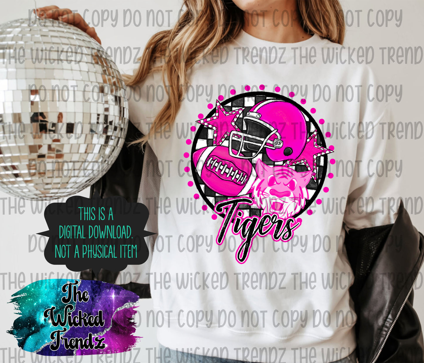 Tigers Pink Out Football Cheer Mascot Digital Design October Awareness
