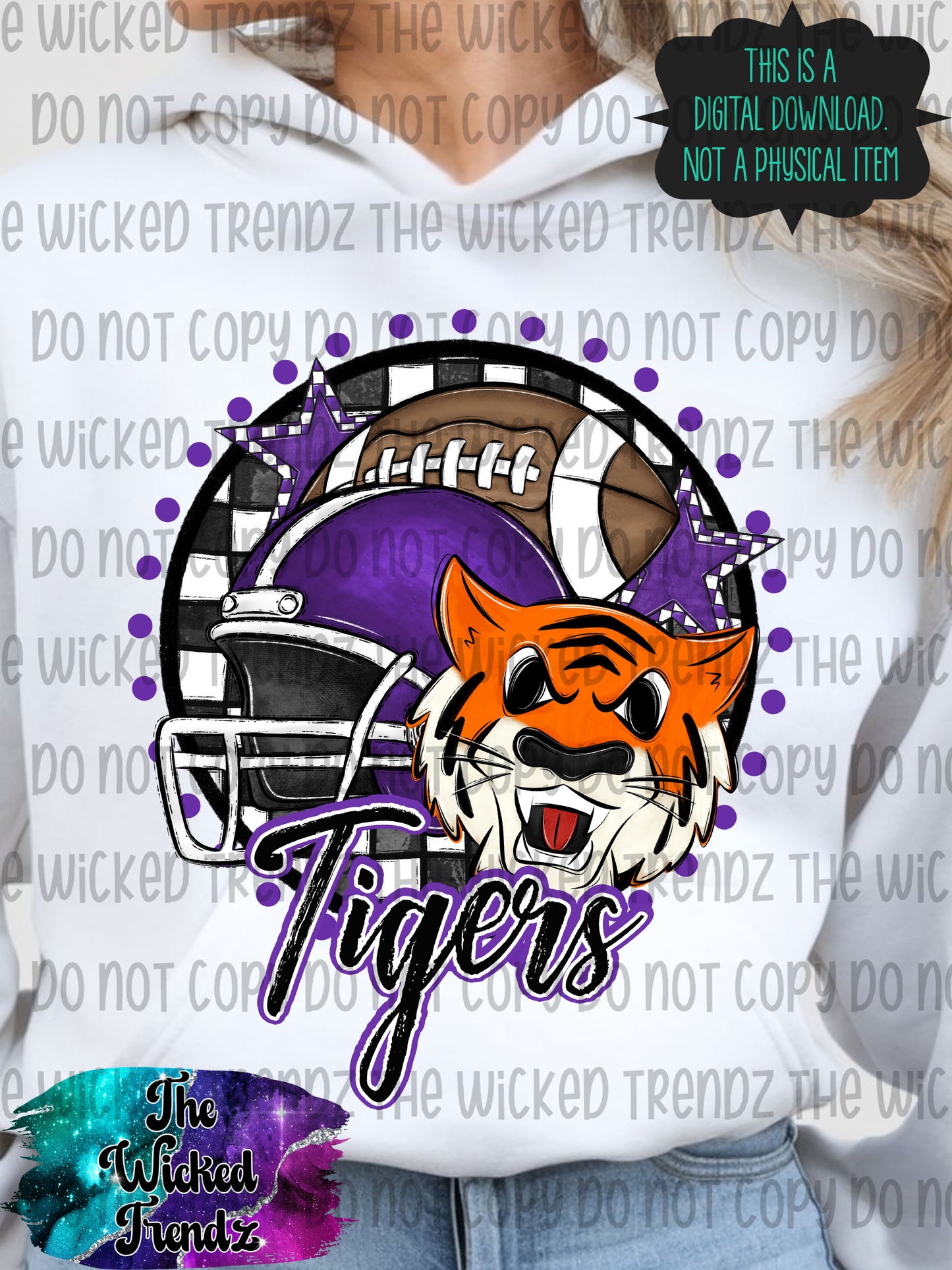 Tigers Purple Football Mascot Digital Design