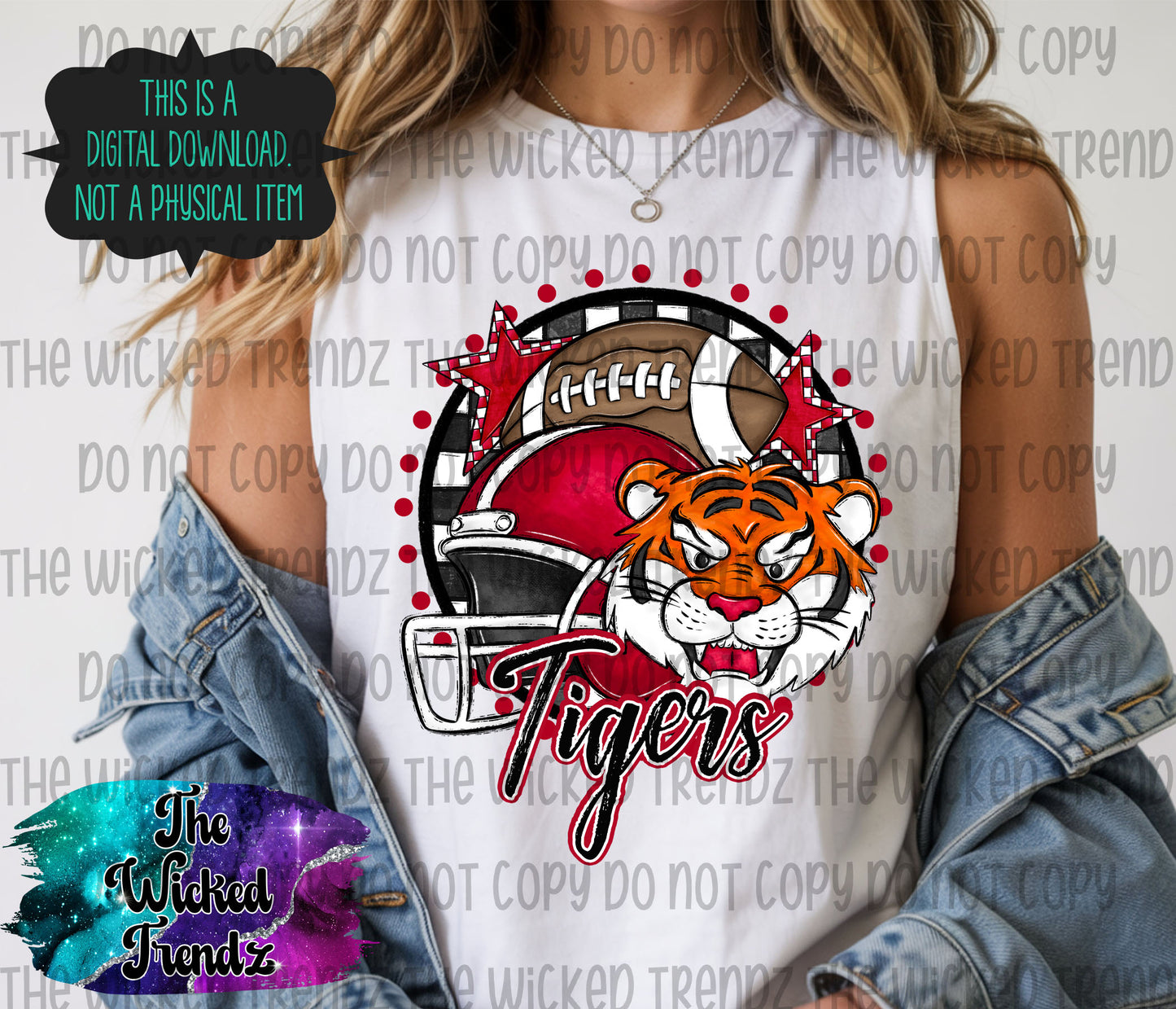 Tigers Red Football Mascot Digital Design