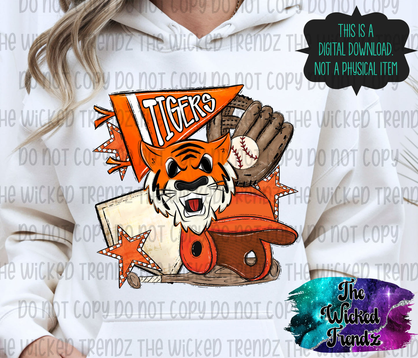 Tigers Orange Baseball Team Mascot Digital Design