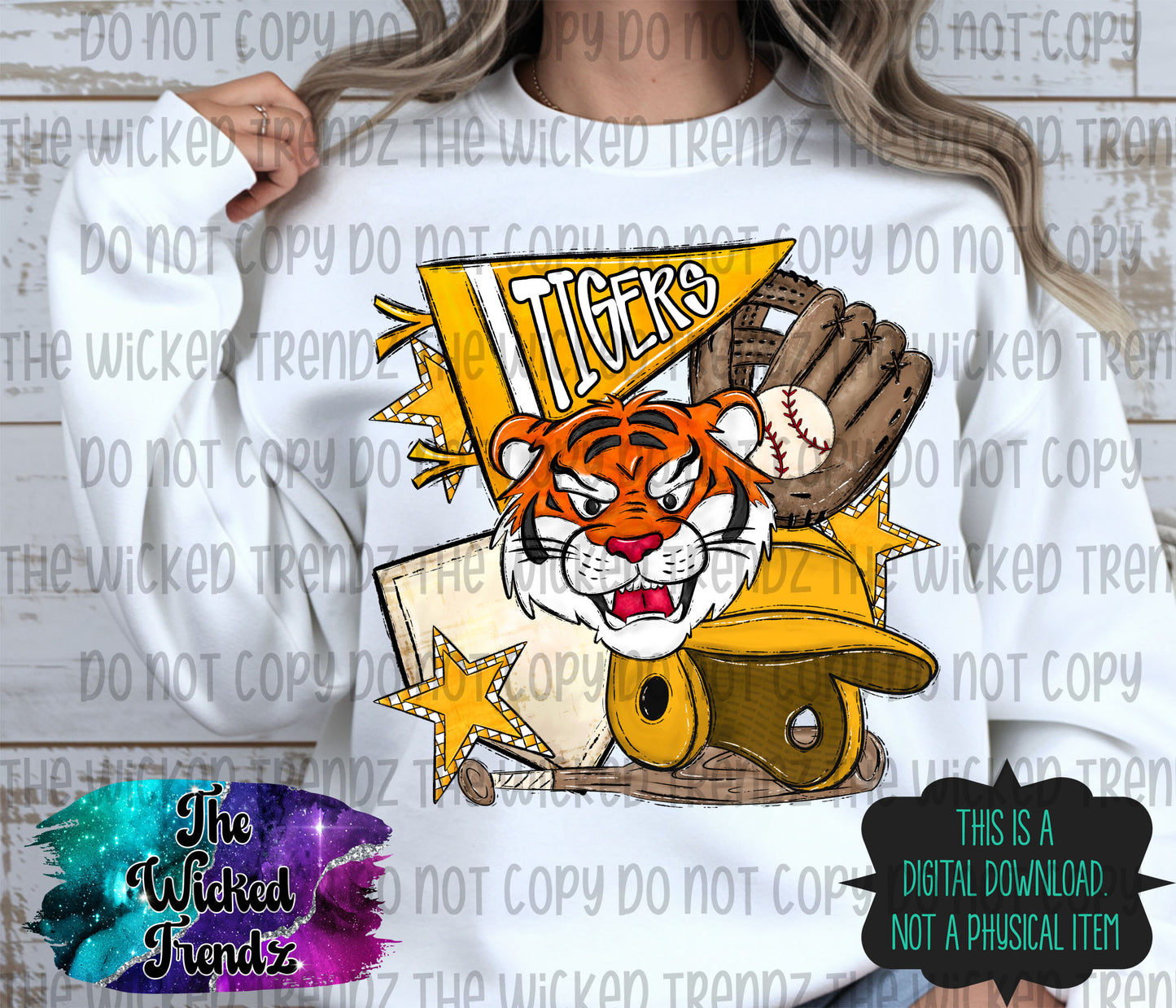 Tigers Yellow Baseball Team Mascot Digital Design