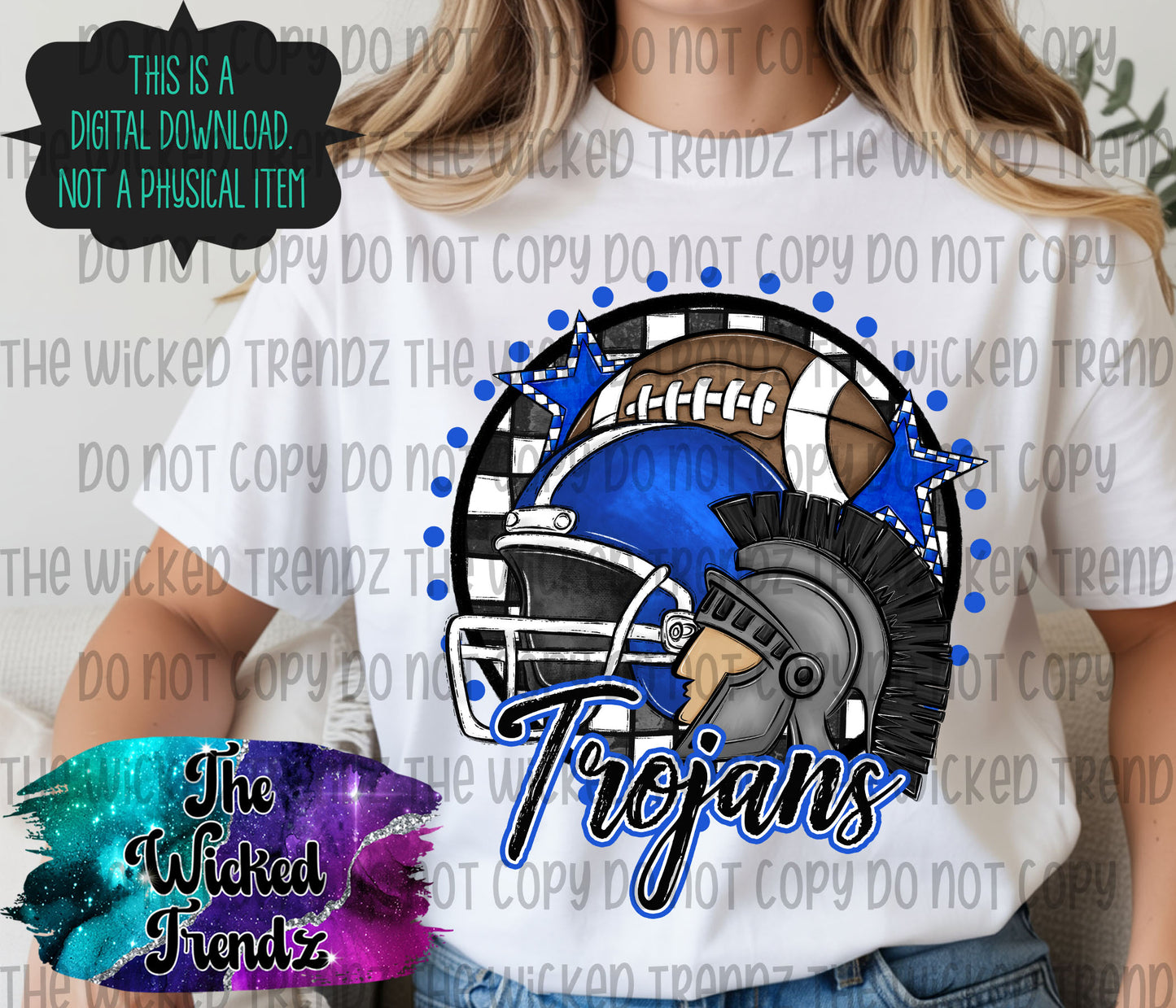Trojans Blue Football Mascot Digital Design