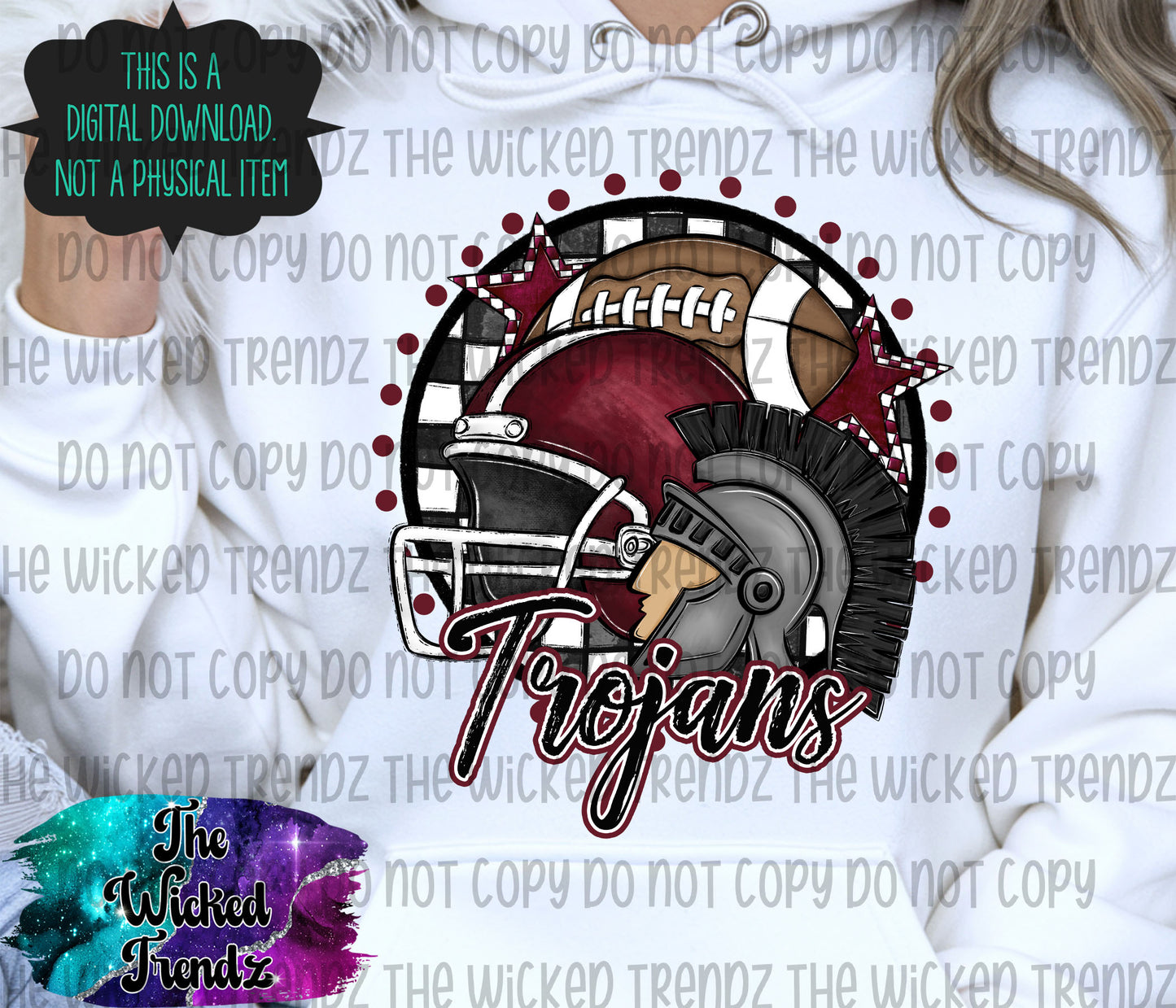 Trojans Maroon Football Mascot Digital Design