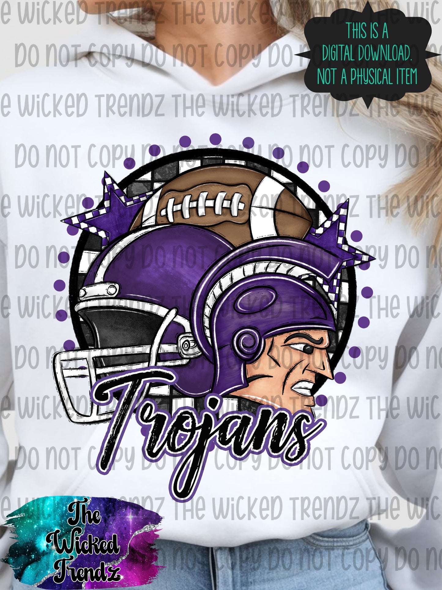 Trojans Purple Football Mascot Digital Design