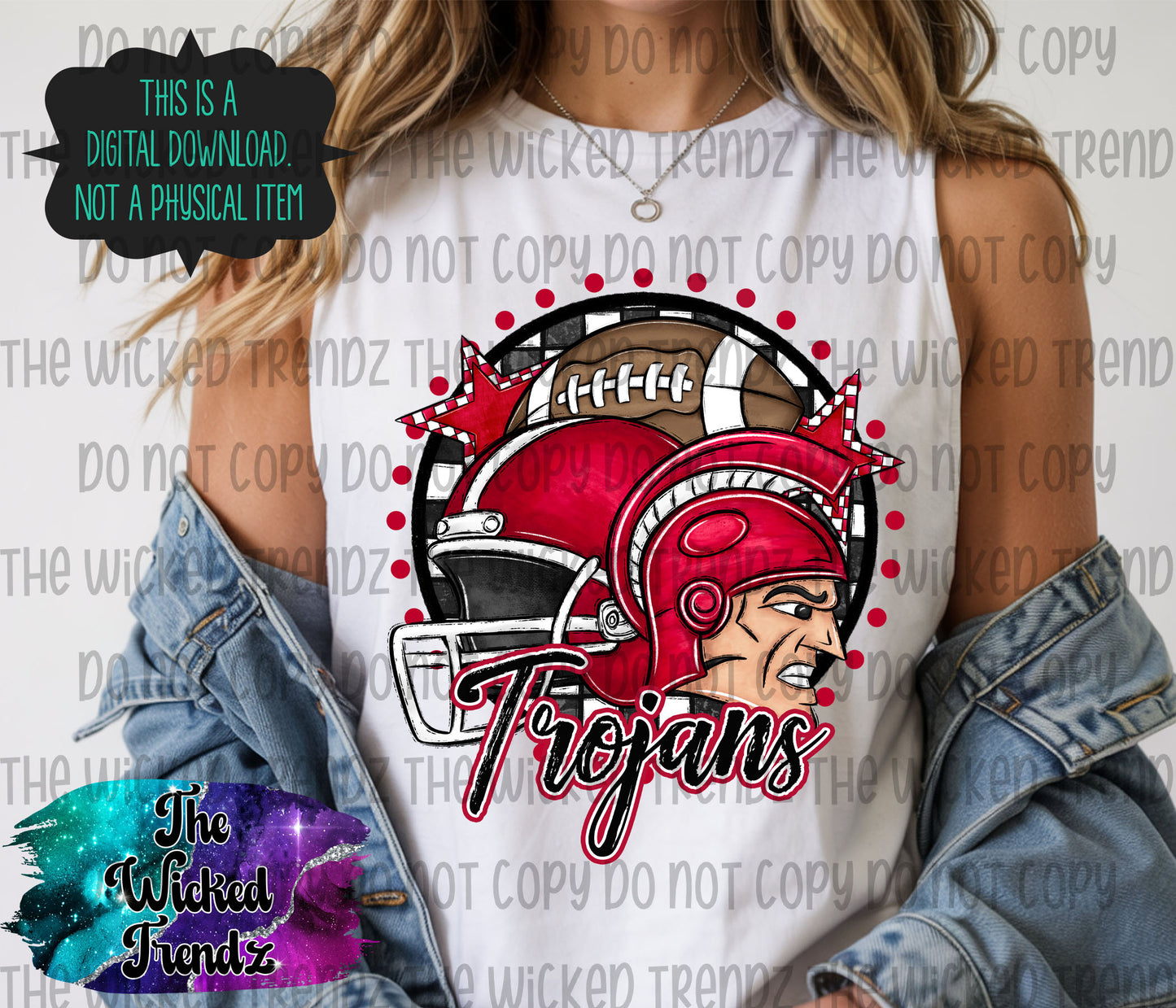 Trojans Red Football Mascot Digital Design