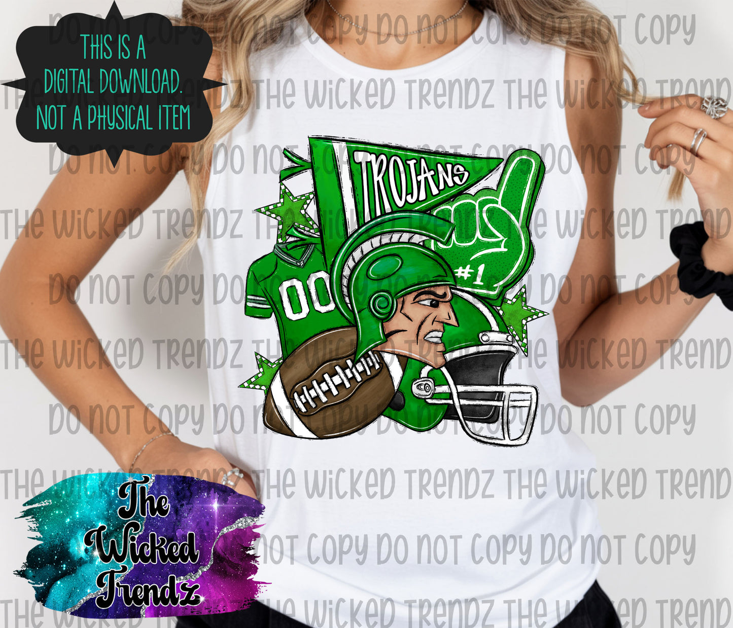 Trojans Green Football Mascot Digital Design