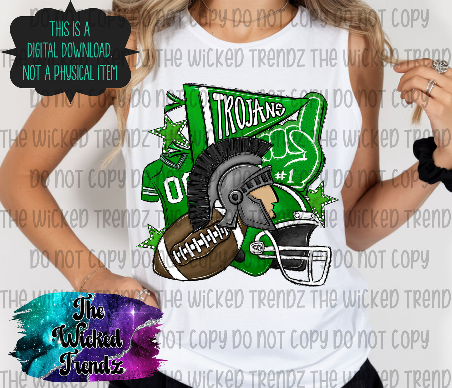 Trojans Green Football Mascot Digital Design