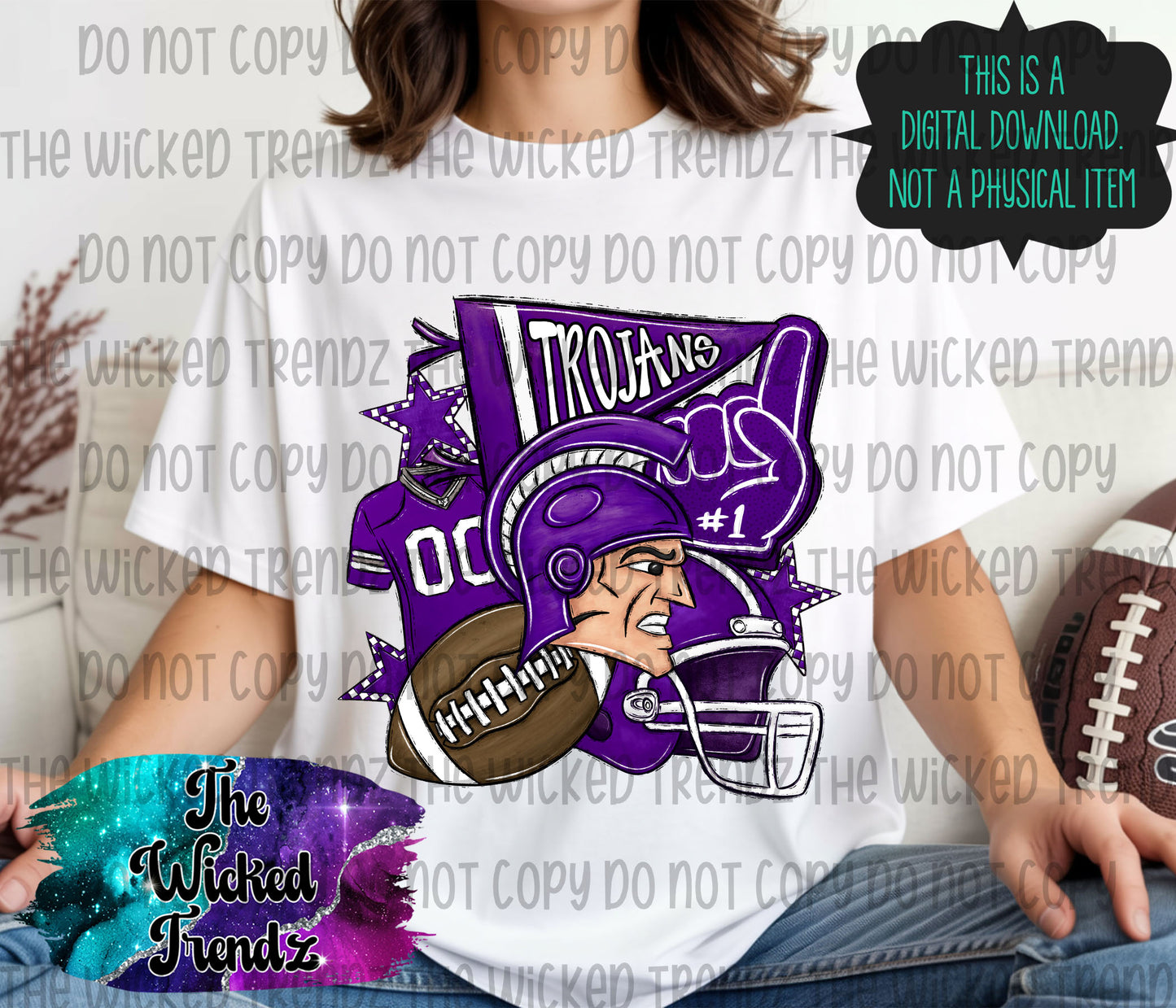 Trojans Purple Football Mascot Digital Design