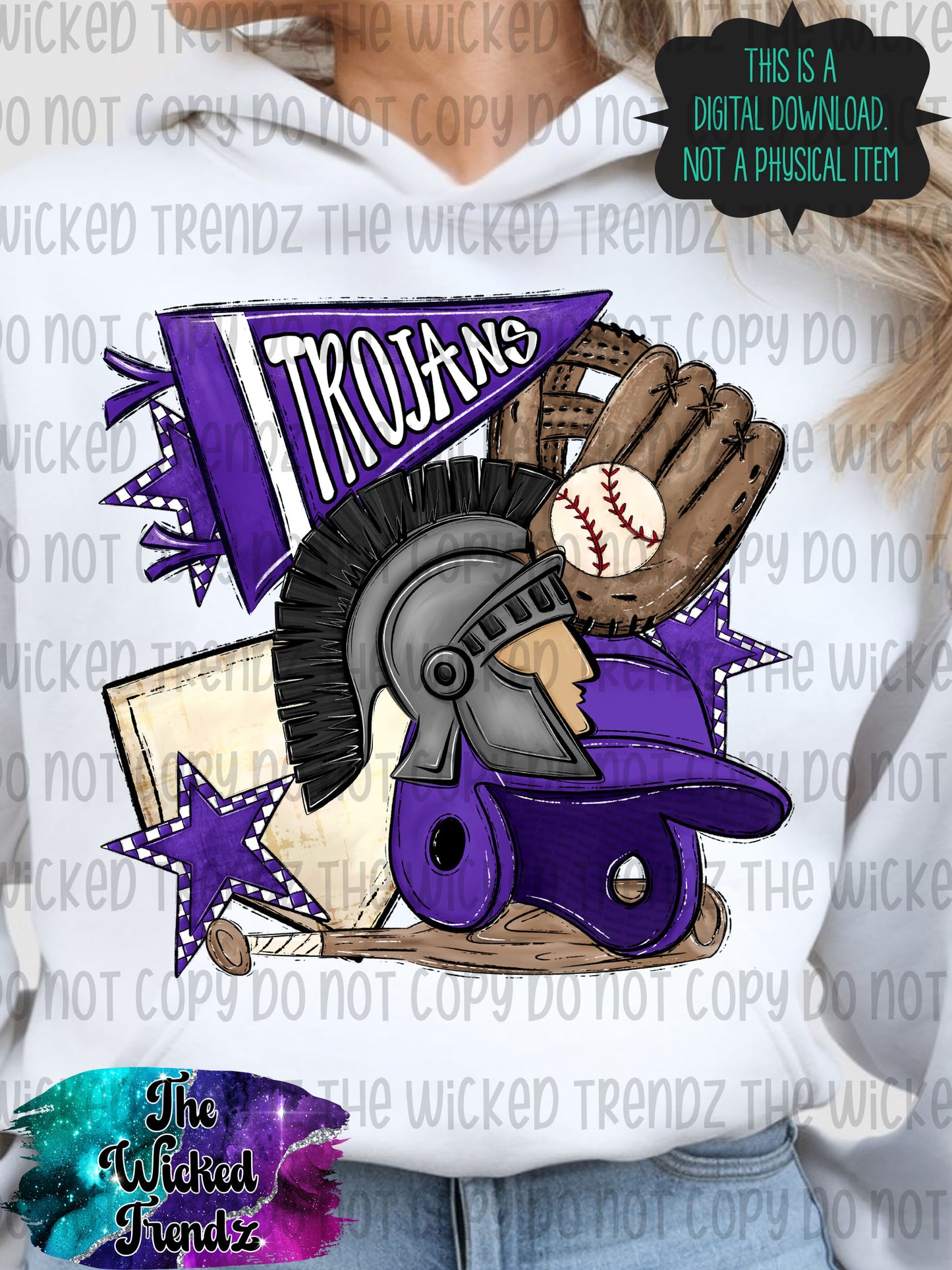 Trojans Purple Baseball Team Mascot Digital Design